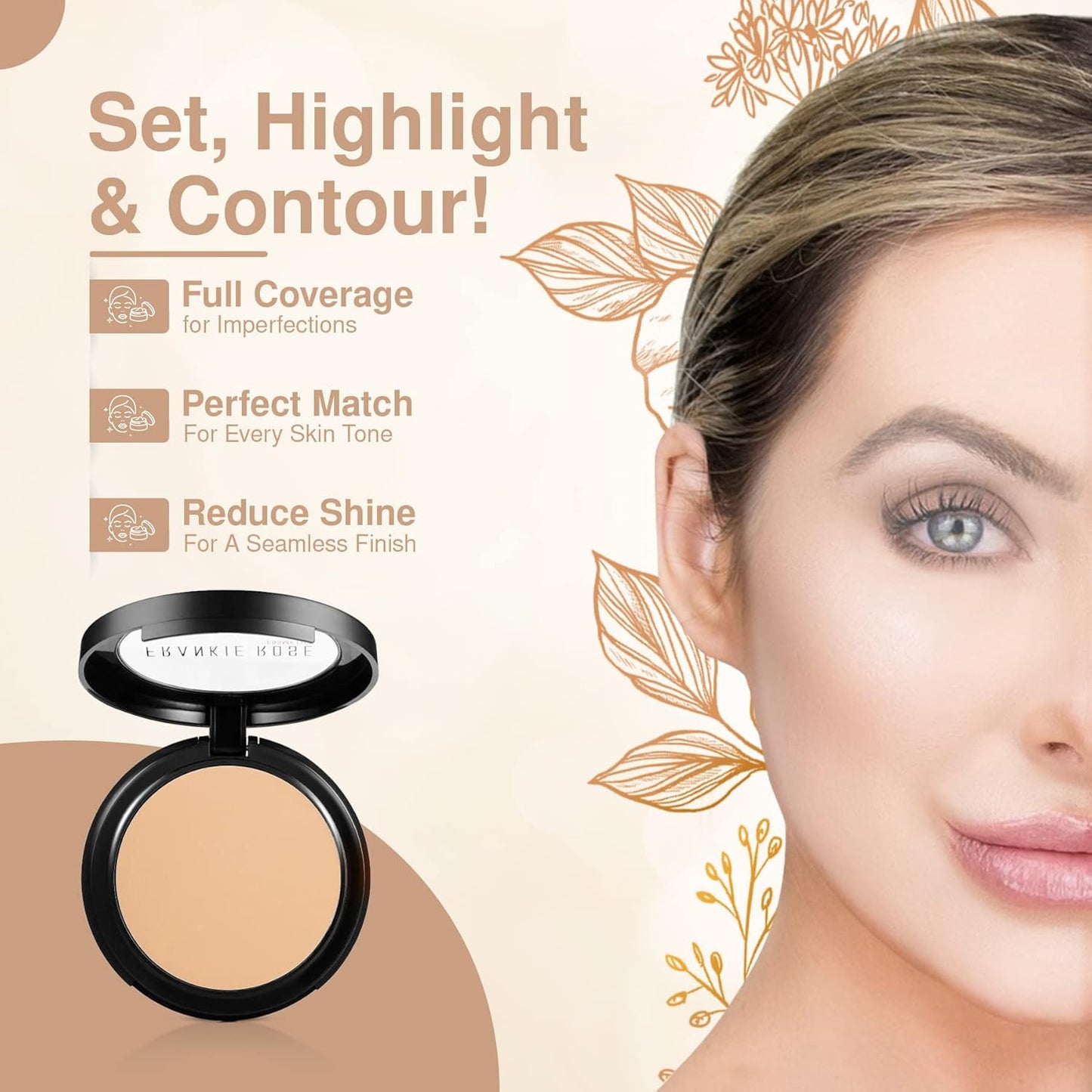 Frankie Rose Cosmetics Powder Foundation – Full Coverage Face Powder For Pores & Imperfections, Evens Out Skin Tone & Shine-Control | 58 Grams (Porcelain)