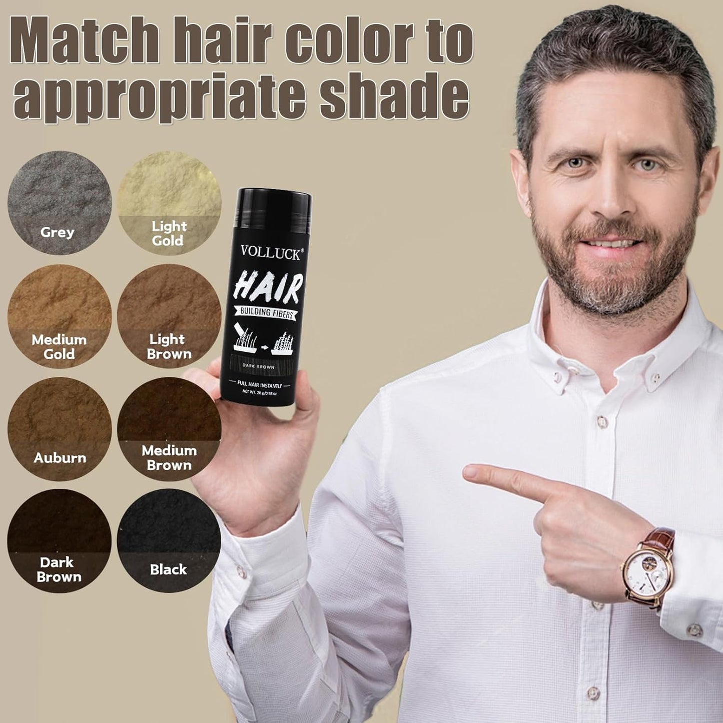 VOLLUCK Hair Fibers for Thinning Hair, Instant Coverage Hair Building Fibers for Women and men, Natural Hair Powder for Conceal Hair Loss 28 g (Dark Brown)