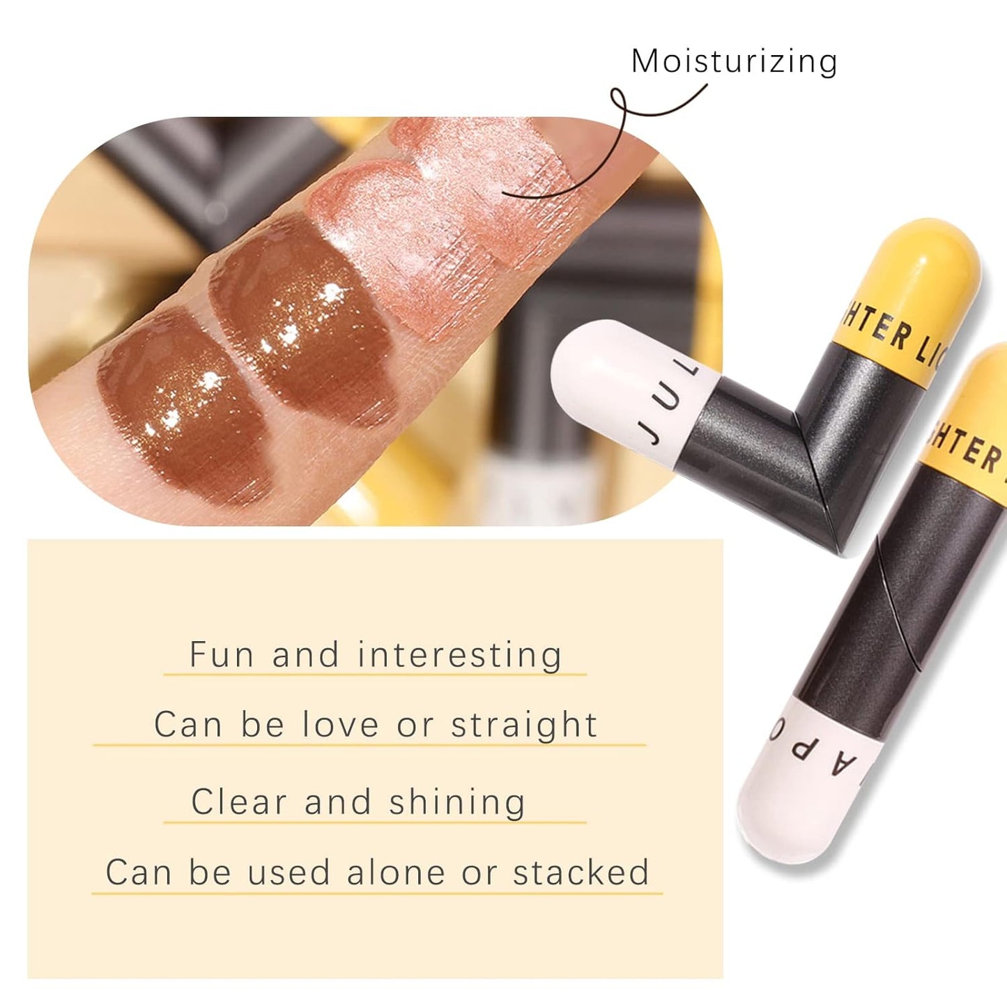 Liquid Highlighter Double-Headed Face Body Shimmer and Glitter Illuminator for Face Long Lasting Waterproof Moisturizing Body Highlighter (Pink&Brown)