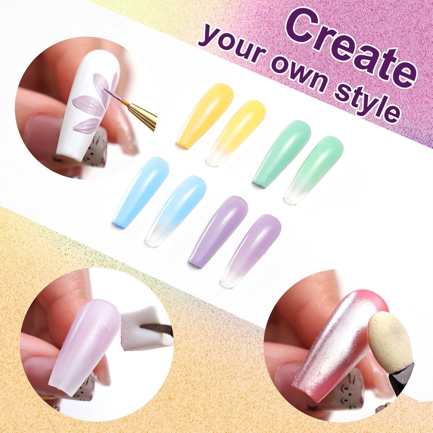 Gradient Painting Gel, 4 Bright Colors Ombre Gel Nail Polish Spring Summer Light Blue Green Sponging for Pigment Pat Aura Nails French Manicure Soak Off UV DIY Nail Art Ice Cream Dream Set