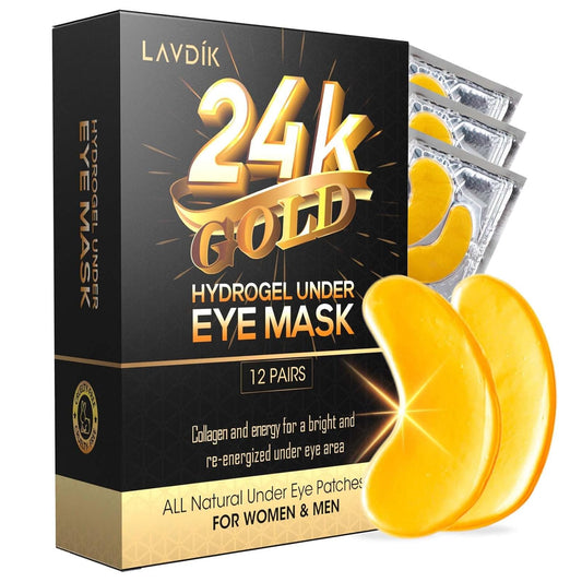Under Eye Patches, 24K Gold Eye Mask - 12 Pairs, Collagen Eye Patch for Puffy Eyes and Dark Circles and Anti-Aging, Deep Moisturizing Eye Treatment Masks for Women and Men