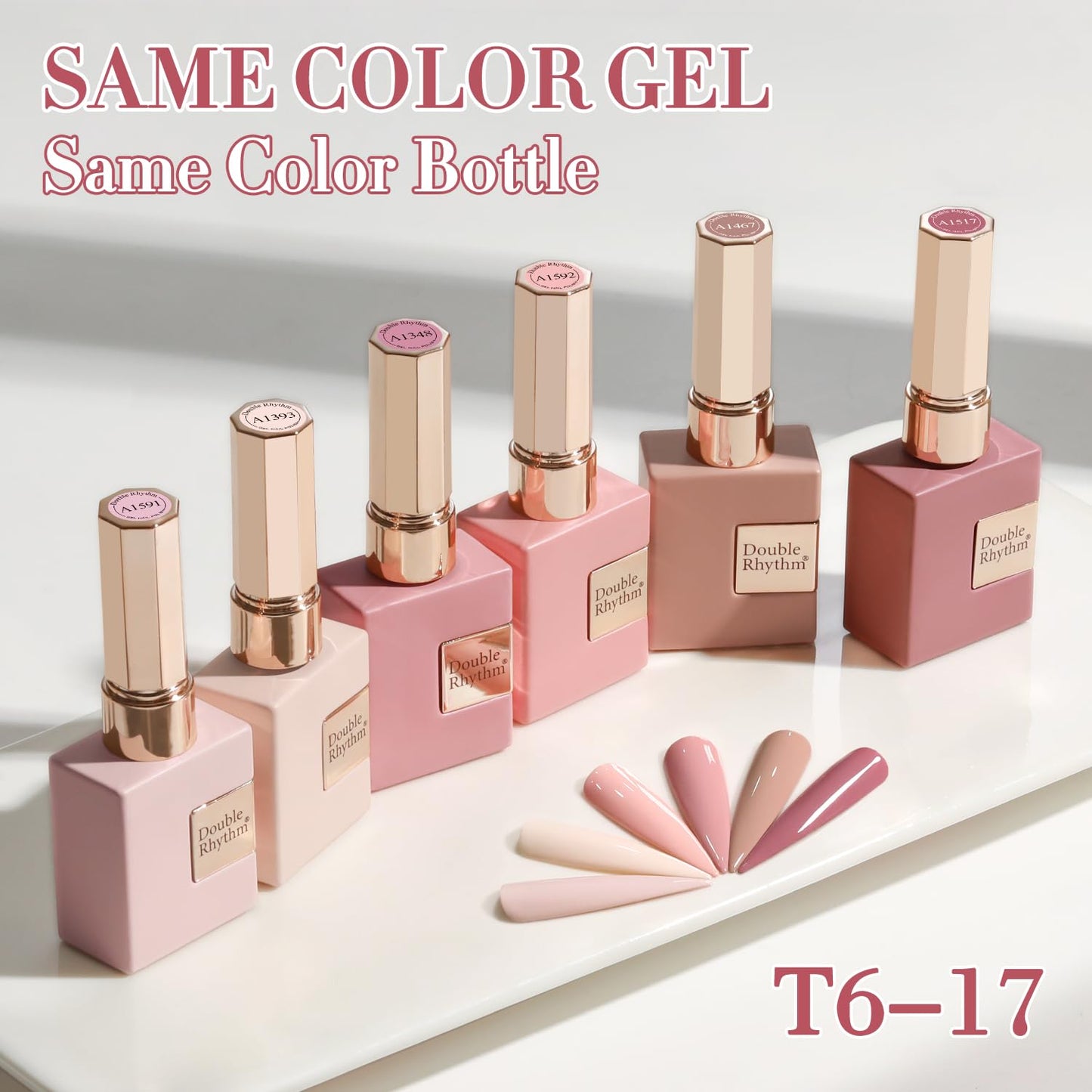 Double Rhythm 6 Pcs 15 ML Gel Polish Set Same Color Same Bottle Soak Off Gel Polish Kit Nail Art Manicure Salon DIY at Home for Women (Light Dark Nude Pink Beige-T6-17)