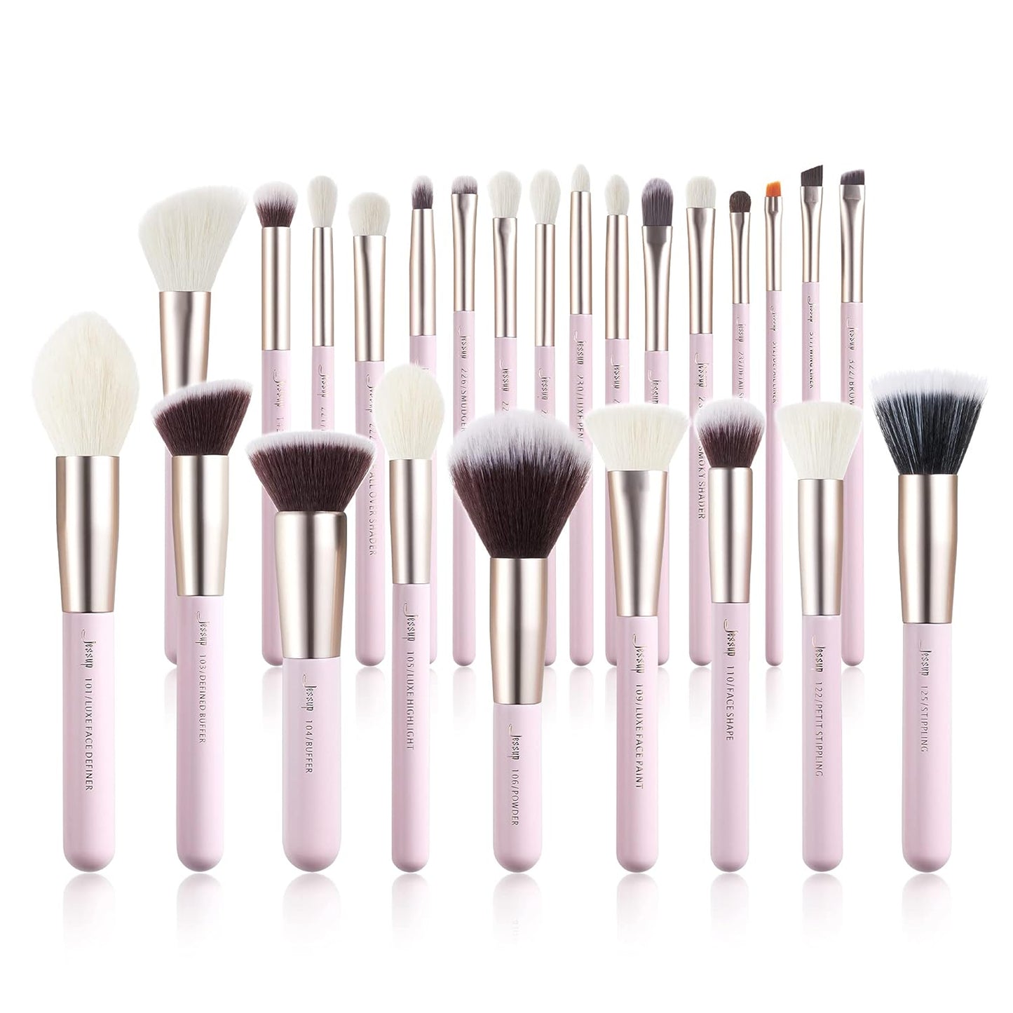 Jessup Makeup Brushes Set Professional, 25PCS Pink Premium Natural Powder Foundation Eyeshadow Blending Concealer Blusher Highlight Labeled Brushes, T290