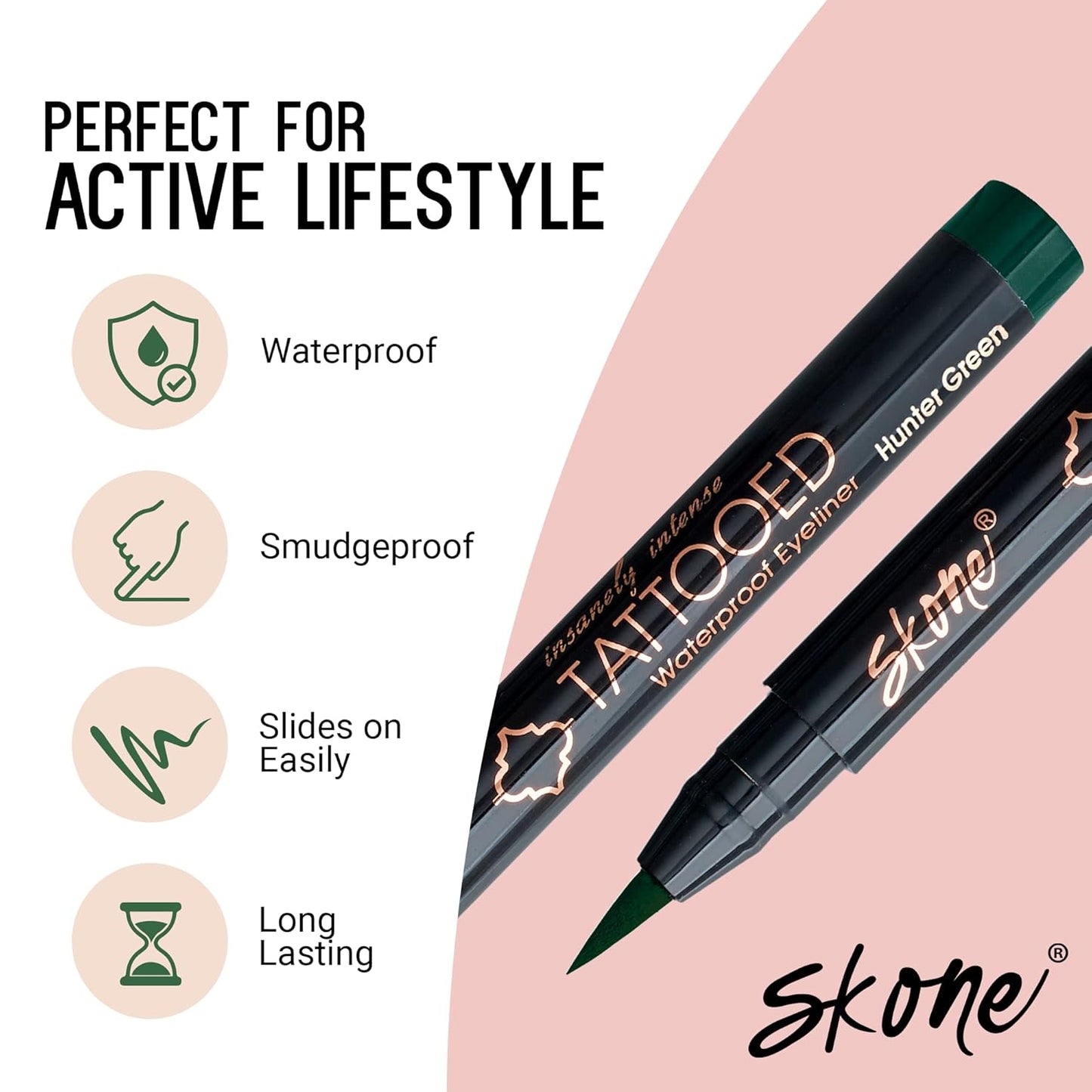 Skone Cosmetics Insanely Intense Tattooed Eyeliner Pen - Waterproof Liquid Eyeliner, Long Lasting, Sweat Proof, Smudge Proof Felt Tip Liquid Eyeliner - Pigmented Eye Liner Makeup, Hunter Green(0.07oz)