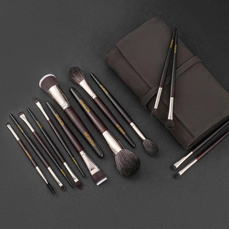 Professional makeup brush set with makeup bag. Includes Brushes for Contouring, Highlighting, Eyeshadow, Foundation & More. 15 Pcs Wool makeup brush