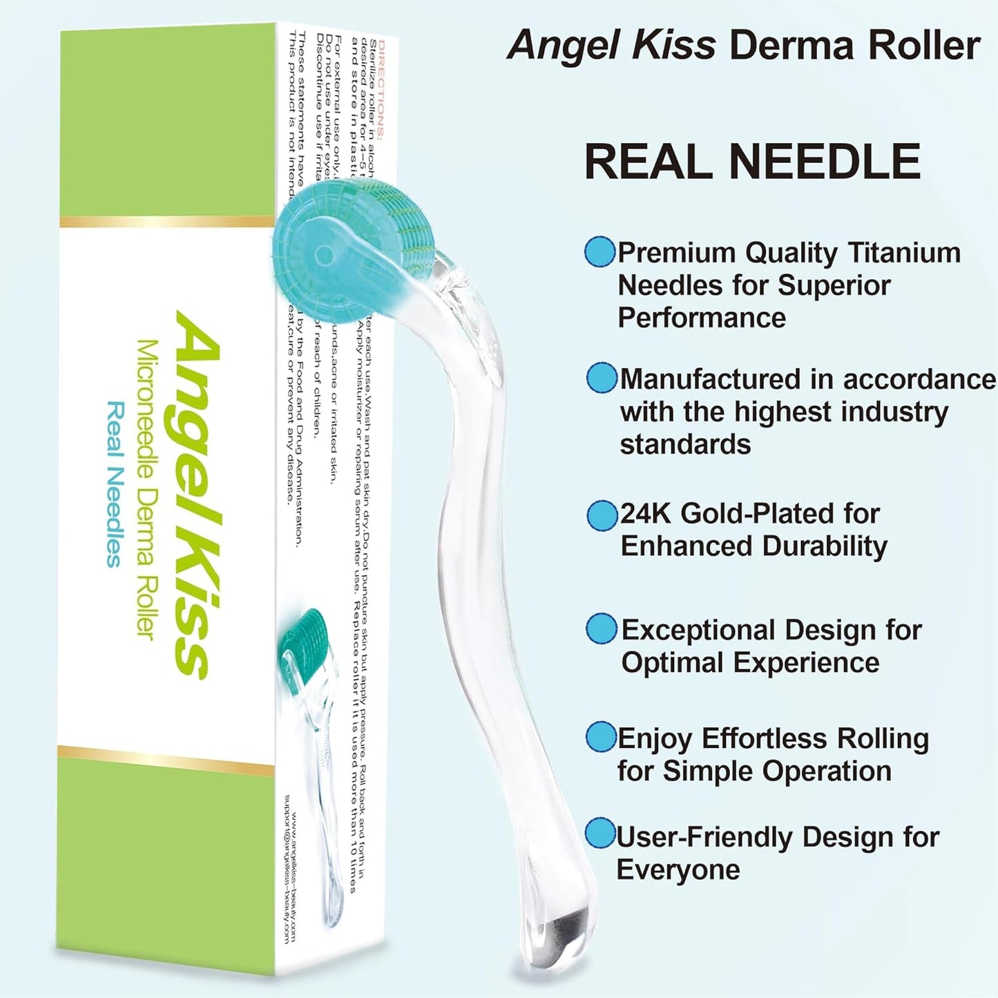 Derma Roller for Face, Hair, Beard, Scalp - Angel Kiss Upgraded Titanium Microneedling Roller - 192 Individual Real Needle 0.3mm - At Home Microneedle Dermal Roller for Women & Men (Advanced 5)
