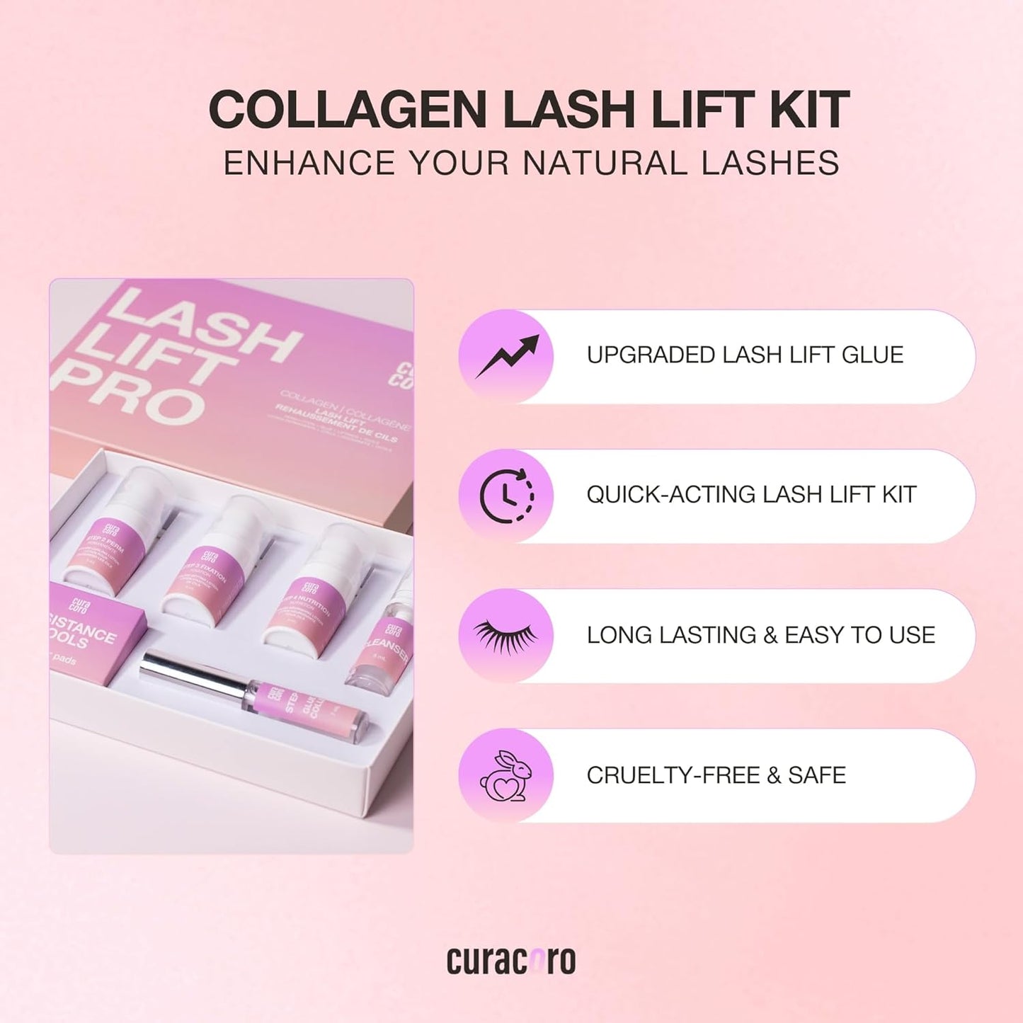 Curacoro Lash Lift Kit - Professional Eyelash Perm Kit, Semi-Permanent Lash Curling, Nourishing Collagen, Hygiene Safe & Easy to Clean, All-in-One for Professional Use