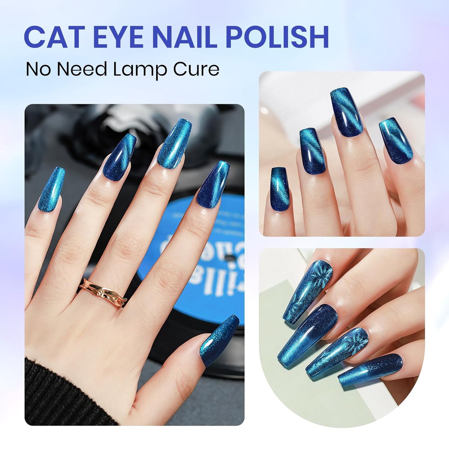 Blue Magnetic Nail Polish Non Gel Fast Dry Cat Eye Nail Polish for Fingernail Air Drying Fast Lacquer Manicure Gift For Women Girls 16ml, 0.54fl oz