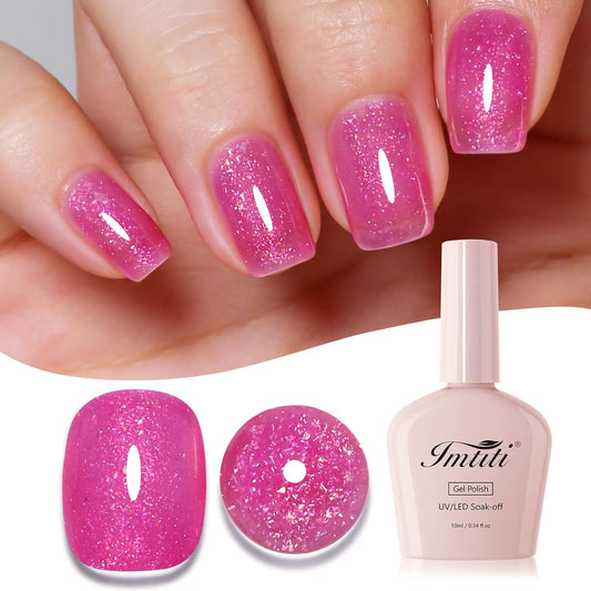 Imtiti Glitter Gel Nail Polish, Pink Iridescent Glitter Gel Polish Diamond Shimmer Sparkle Soak Off UV LED Nail Gel Polish spring summer Manicure 10ML