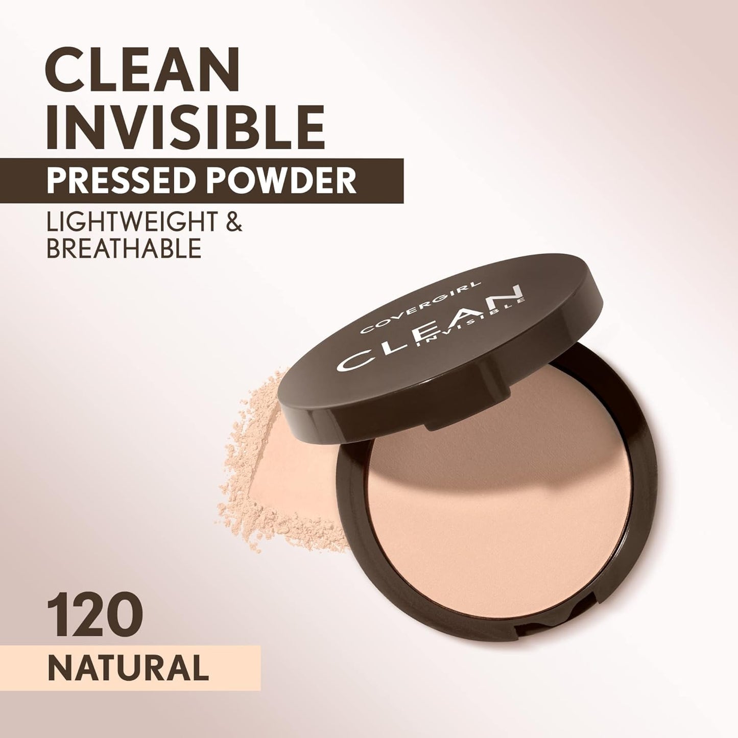 Covergirl Clean Invisible Pressed Powder, Lightweight, Breathable, Vegan Formula, Creamy Natural 120, 0.38oz (Pack of 2)