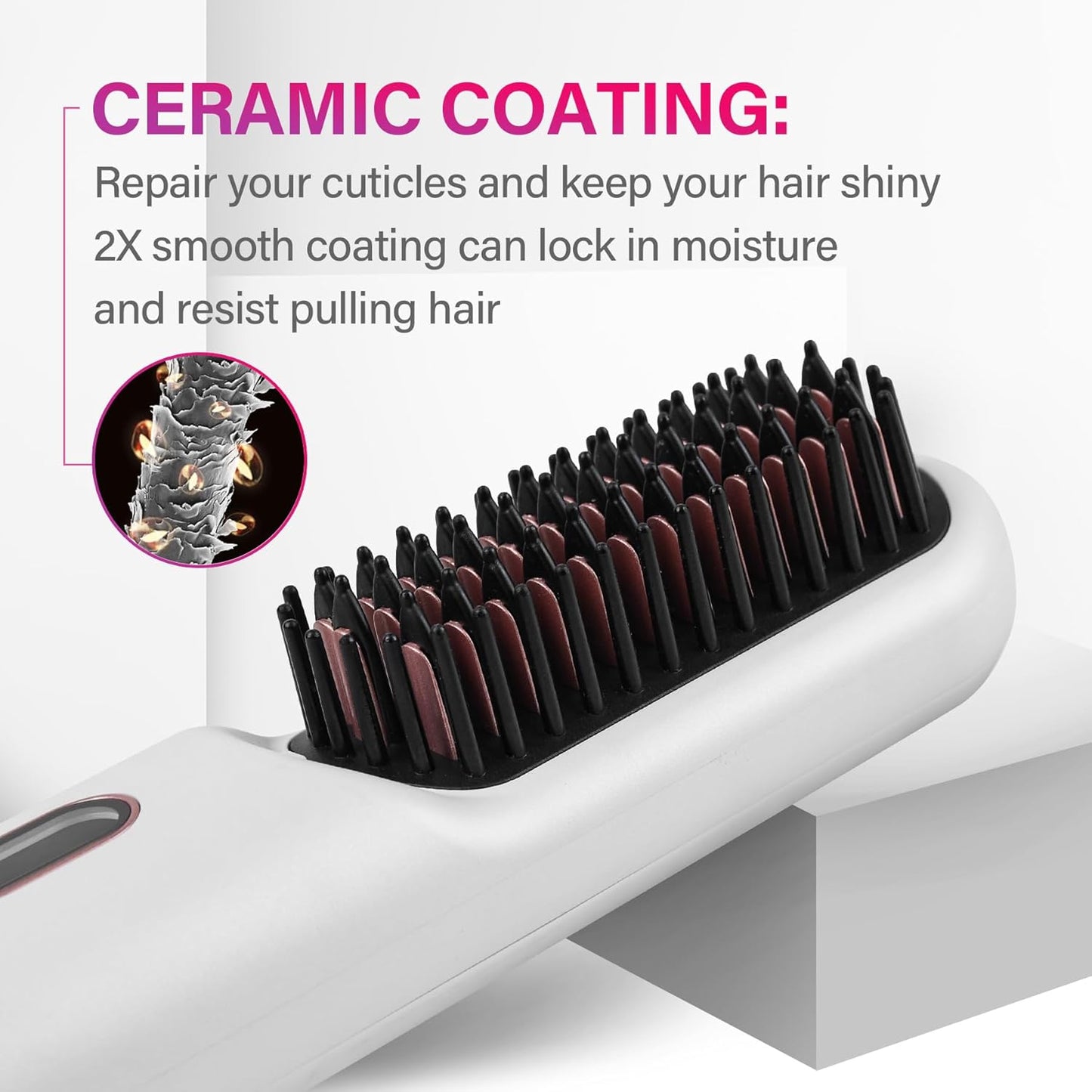 Rechargeable Hot Hair Brush Straightener Heat Pressing Combs Ceramic Electric Straightening Comb, Anti Burn for Natural Black Hair Beard Wigs Holiday Gifts