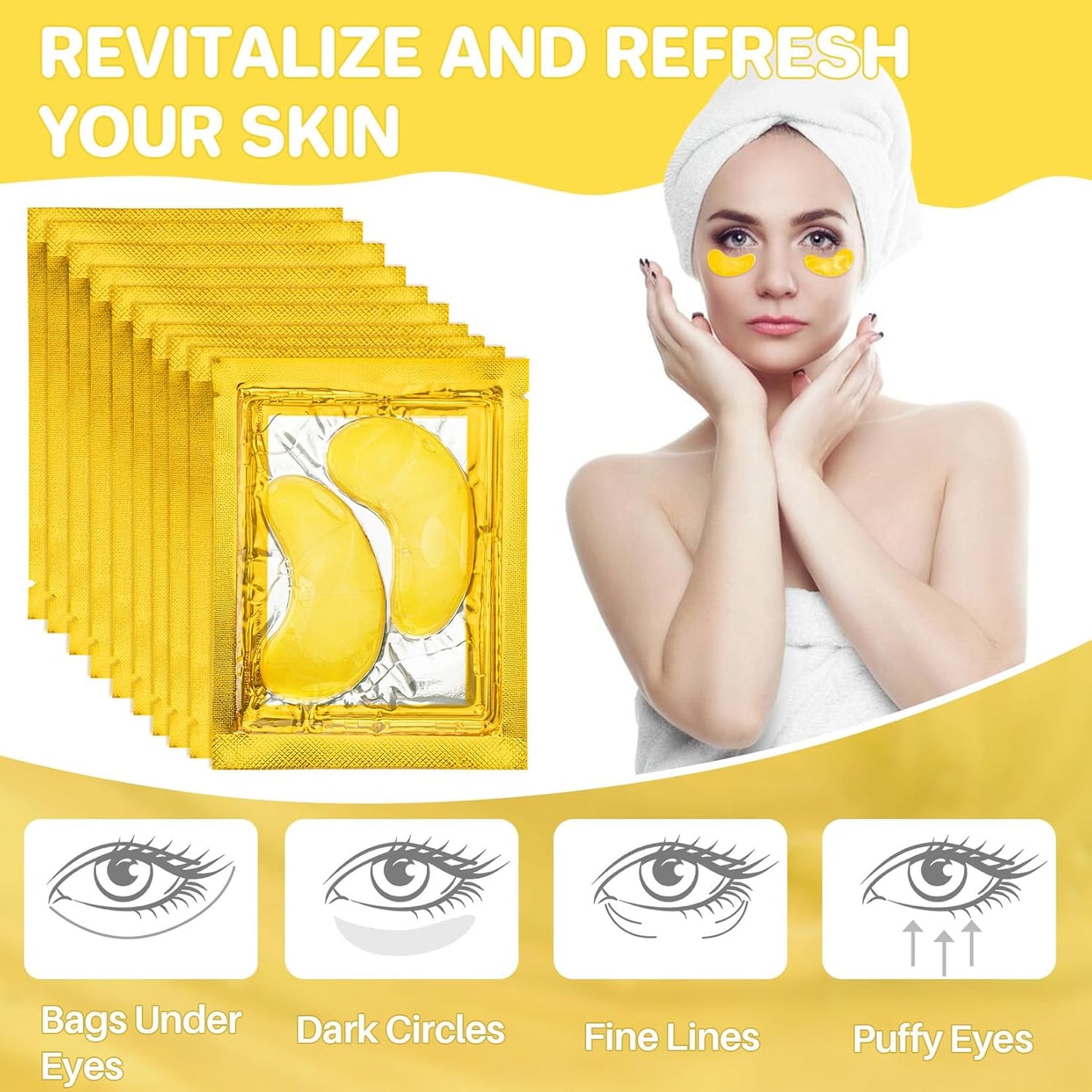 Gold Under Eye Patches - 30 Pairs Golden Glow Under Eye Patches for Dark Circles,Gold Moisturizing Eye Skin Mask for Women,Eye Dark Circles Masks for Bags and Wrinkles