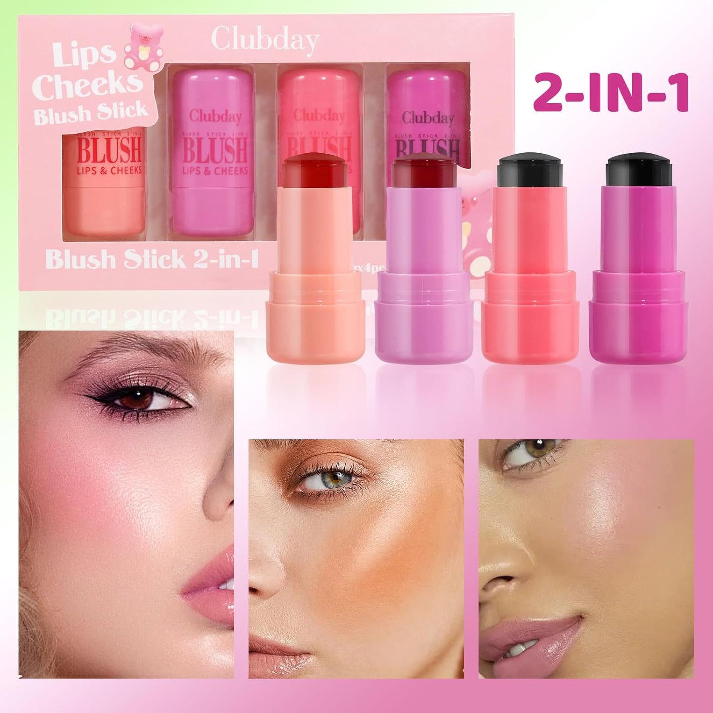 4 Color Milk Jelly Blush Stick, Cooling Water Jelly Lip Stain Cheek Stain, Vegan, Cruelty Free.
