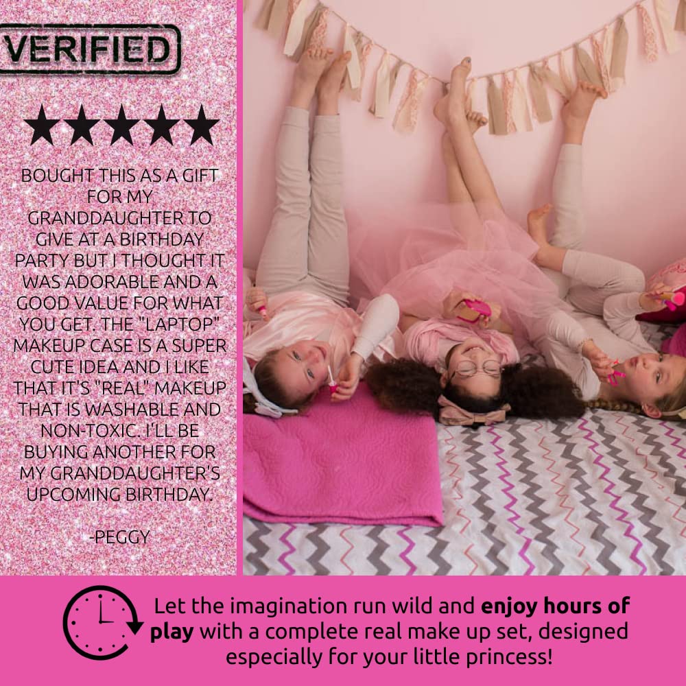 My First Makeup Set for Young Girls I Kids Makeup Kit for Little Girls I Foldable Makeup Palette with Makeup Mirror I Pink Set Makeup for Kids Vanity I Washable Laptop Design Toddler Makeup Kit Gift