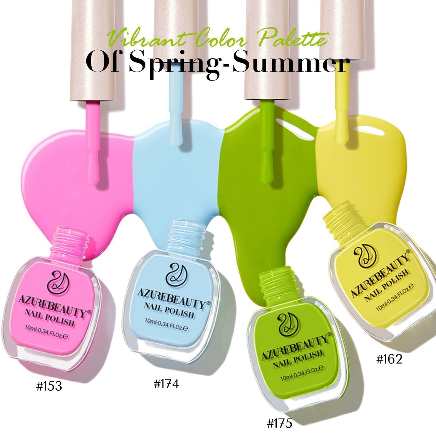 AZUREBEAUTY Nail Polish Set, 4 Colors Pastel Lime Green Yellow Pink Quick Dry Natural Nail Lacquer Strengthening Treatment Kit DIY Salon at Home