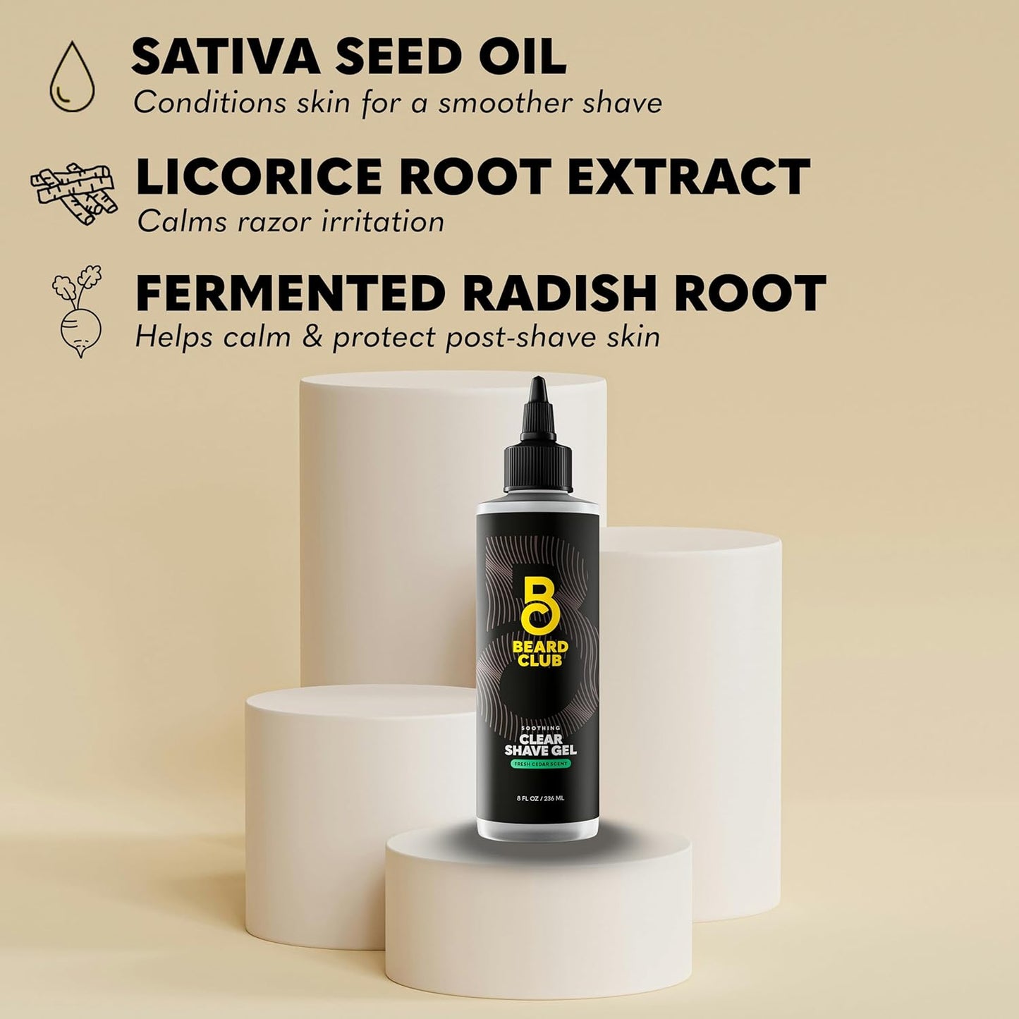 Beard Club Premium Shaving Gel for Men – Hydrating Mens Shave Cream for Sensitive Skin – Cedar Scent Precise Line Ups & Smooth Shaving – Clear Shave Gel for Men – Cooling Sensation – Sativa Seed 8oz