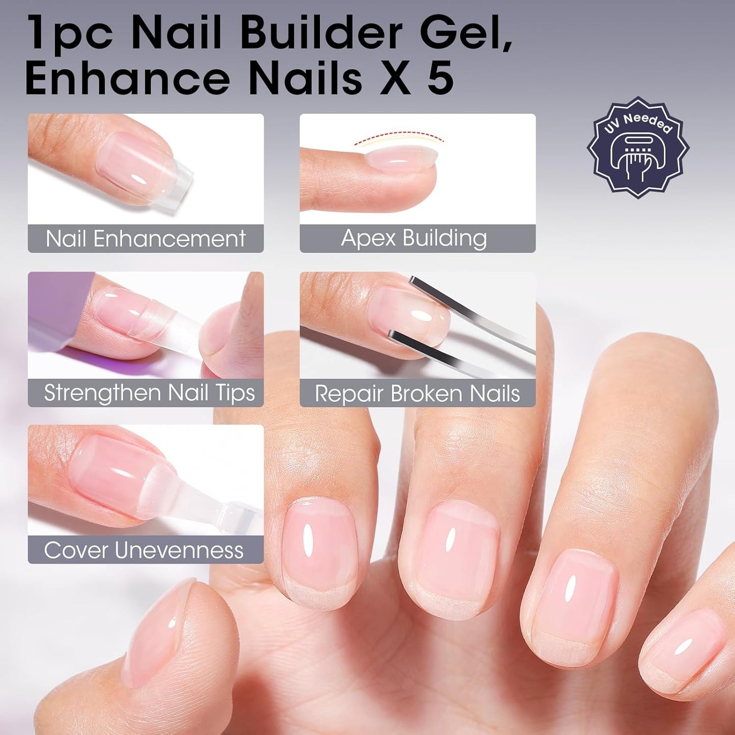 Gellen Salon-Grade Builder Gel for Nails, 5 in 1 Hema Free Clear Builder Gel for Nail Apex Strengthener 20ml Clear Builder GelNail Polish in Upgraded Bottle U V Cured for Home DIY