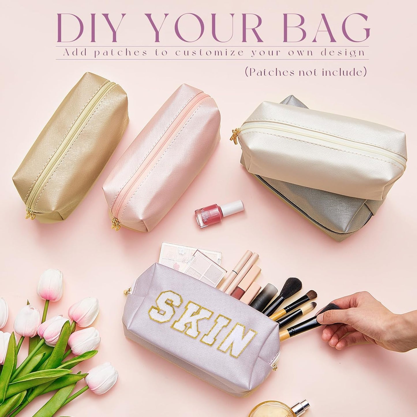 Kigeli 15 Pcs Aesthetic Makeup Bags PU Leather Cosmetic Pouches Waterproof Plain Toiletry Bags Makeup Pouches Bulk for Women Party Gift Travel Storage Organizer(Bright Color)