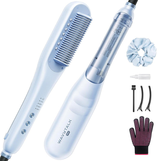 Wavytalk Pro Steam Hair Straightener Brush, Steamline Pro 3 in 1 Straightening Brush, Steam Reduces Damage, Nourishes Hair, and Expedites Straightening