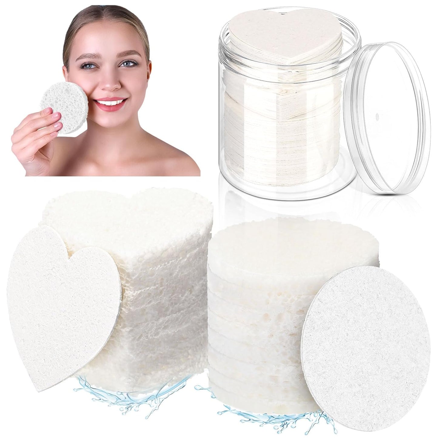 Loopeer 96 Pcs Compressed Facial Sponges with Container Disposable Face Sponge Pads for Washing Face Cleansing Exfoliating Esthetician Makeup Removal(White)