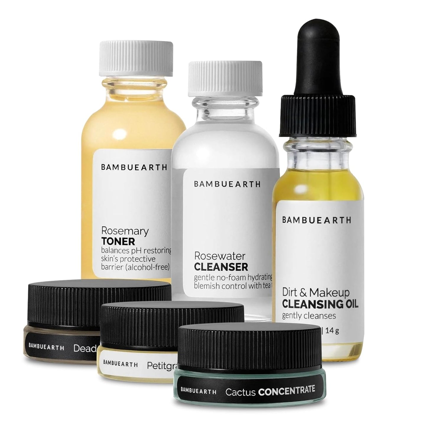 Bambu Earth Natural Skincare Starter Kit, 6 pieces - Organic Ingredients - Includes Dead Sea Mud Mask, Facial Cleansing Oil, Toner, Rosewater Cleanser, Moisturizers for Healthy Glowing Skin