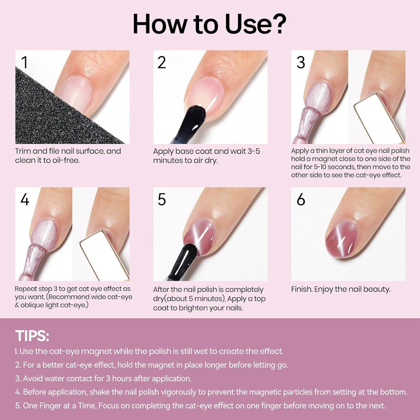 MIZHSE Quick Dry Cat Eye Nail Polish, Pink-Purple Magnetic Nail Polish with Magnet, Air Drying Fast 15ml Cateye Nail Lacquer for Women Girls Non-Gel Nail Art Manicure DIY Home