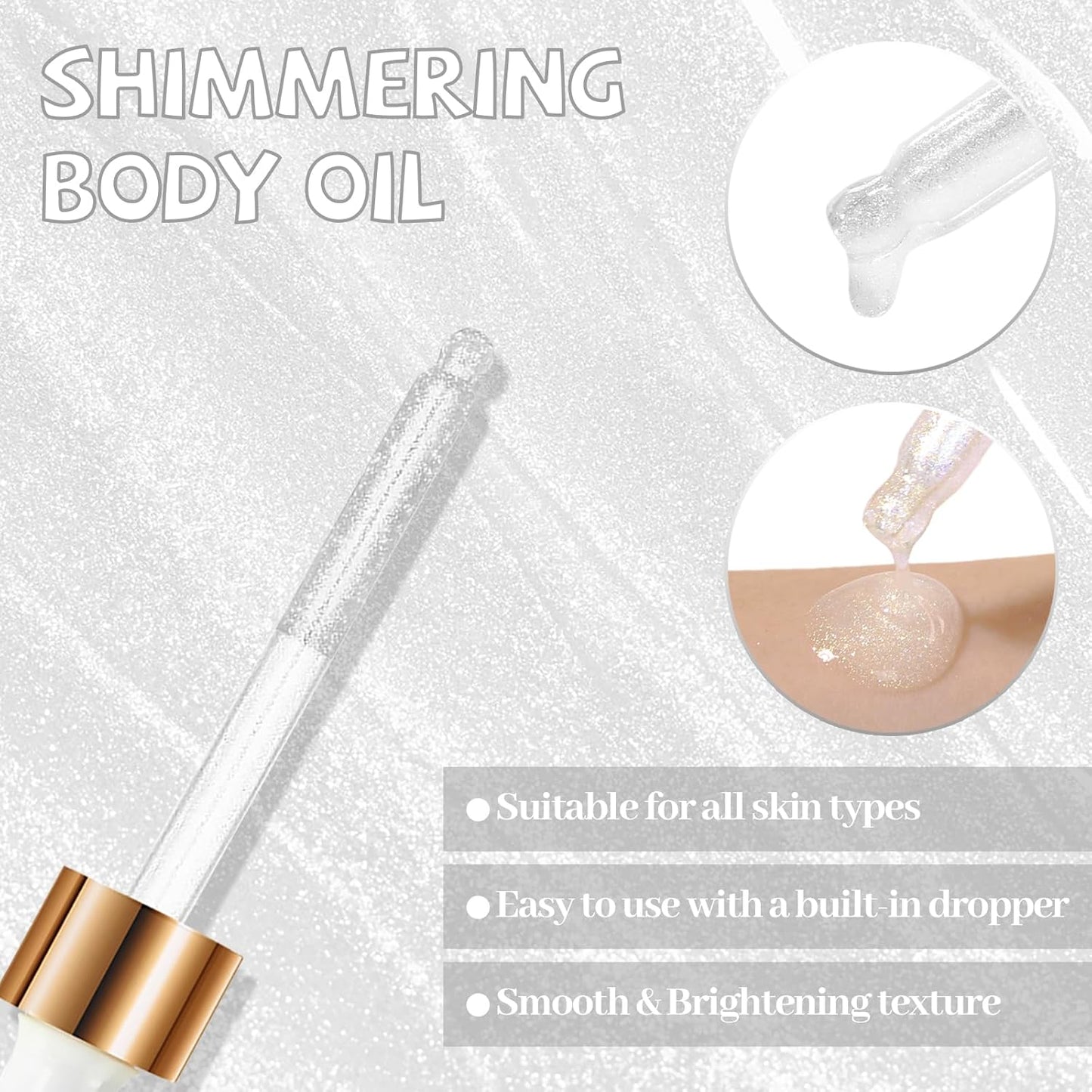 Shimmering Body Oil,Face & Body Glitter Makeup Liquid Highlighter, Moisturizing Body Glitter Dewy Highlighter,Long Lasting Highlighter Face Brighten,Liquid Face Glow Sparkles Body Oil for Women