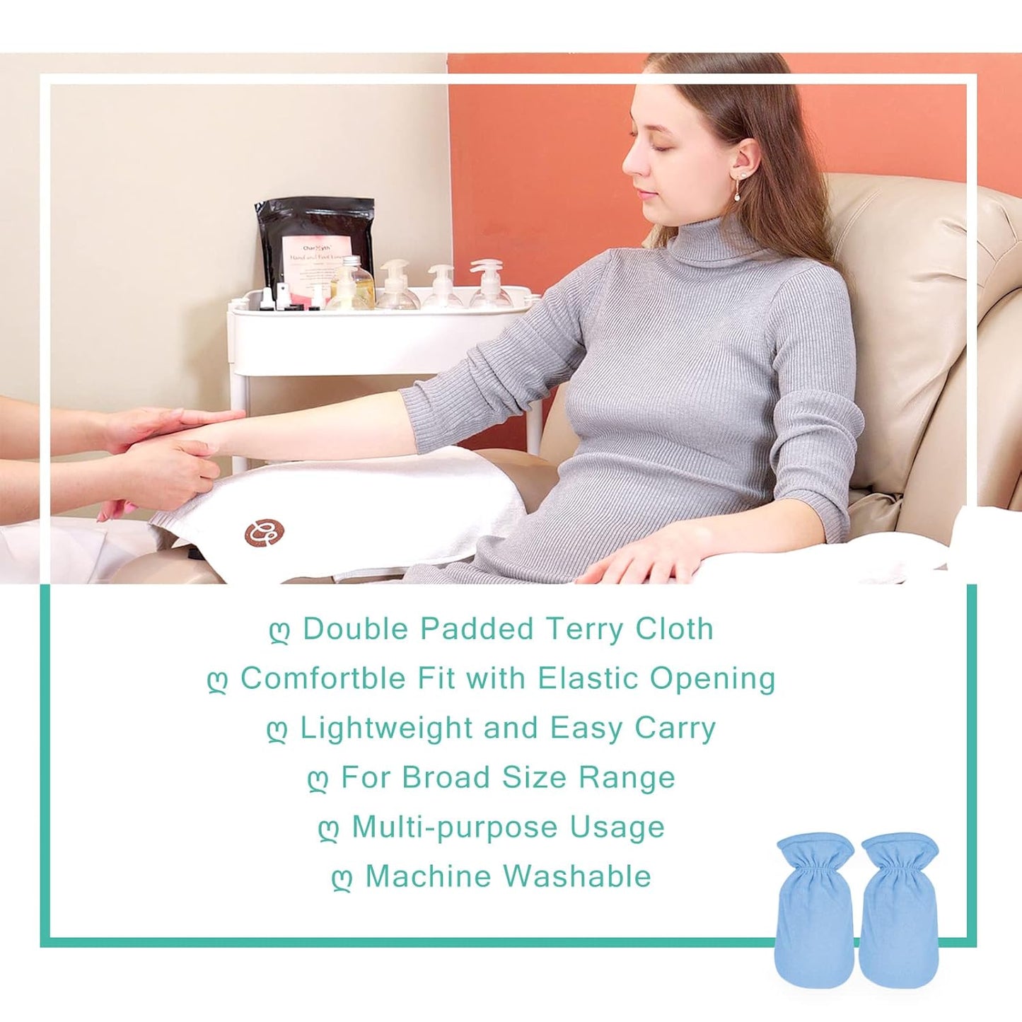 Paraffin Wax Bath Terry Cloth Gloves & Foot Liners, Paraffin Wax Machine Heated SPA Mittens Foot Liners, Thick Heat Hand Feet Treatment Insulated Mitt Spa Feet Cover Great for Men Women (Blue)