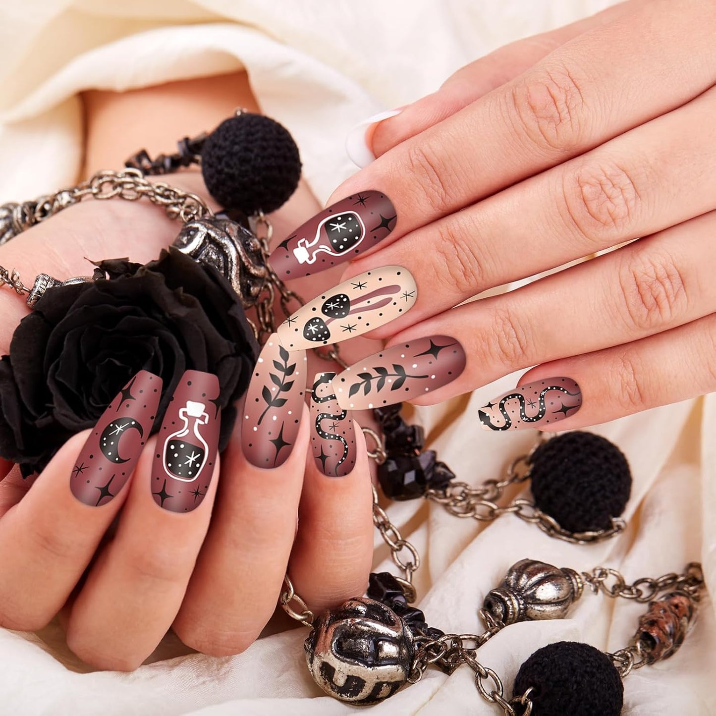 Whaline 6Pcs Gothic Halloween Nail Plates Stamping Set Skull Evil Eye Moon Stamp Templates Halloween Nail Art Plates for DIY Print Manicure Salon Design