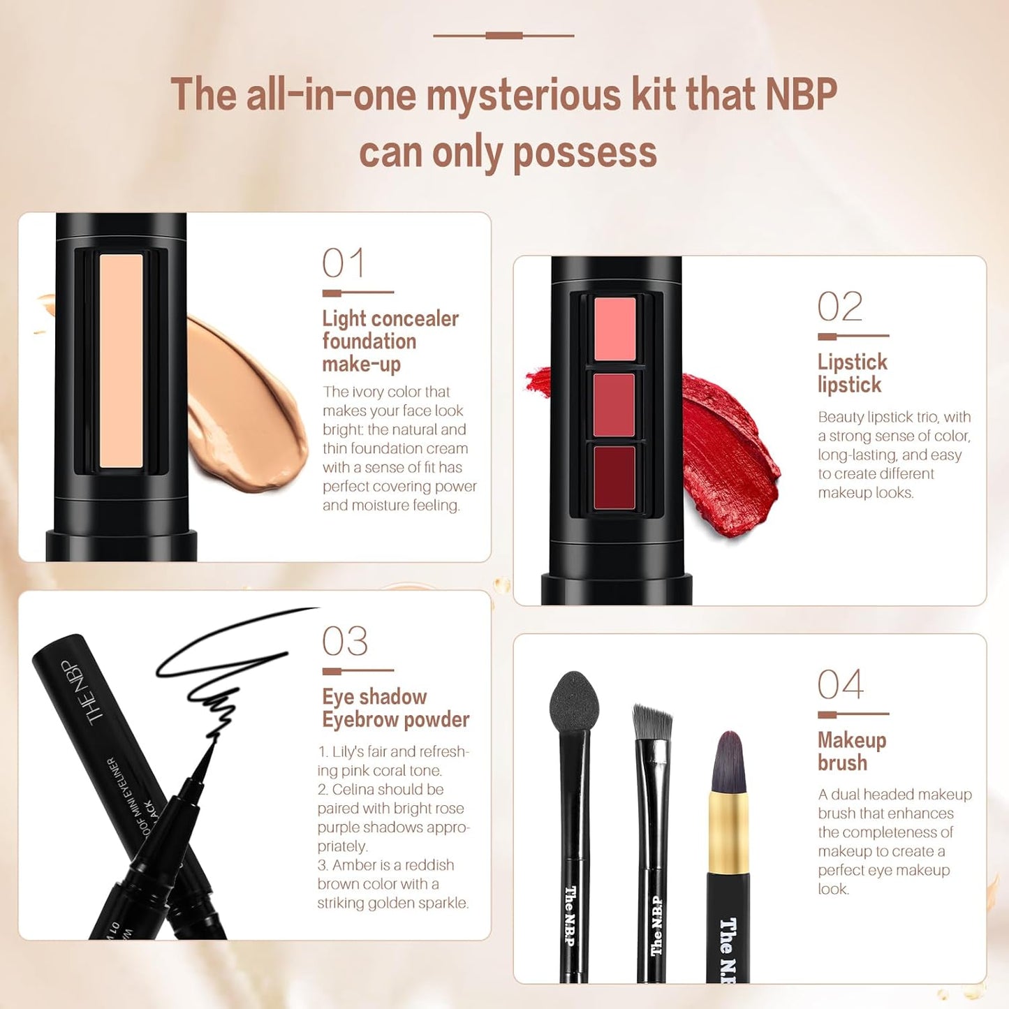 Portable Professional Makeup Kit,Mini Professional Makeup Kit Eyeshadow Palette Lip Gloss Concealer,Lipstick shape and size,7 Color