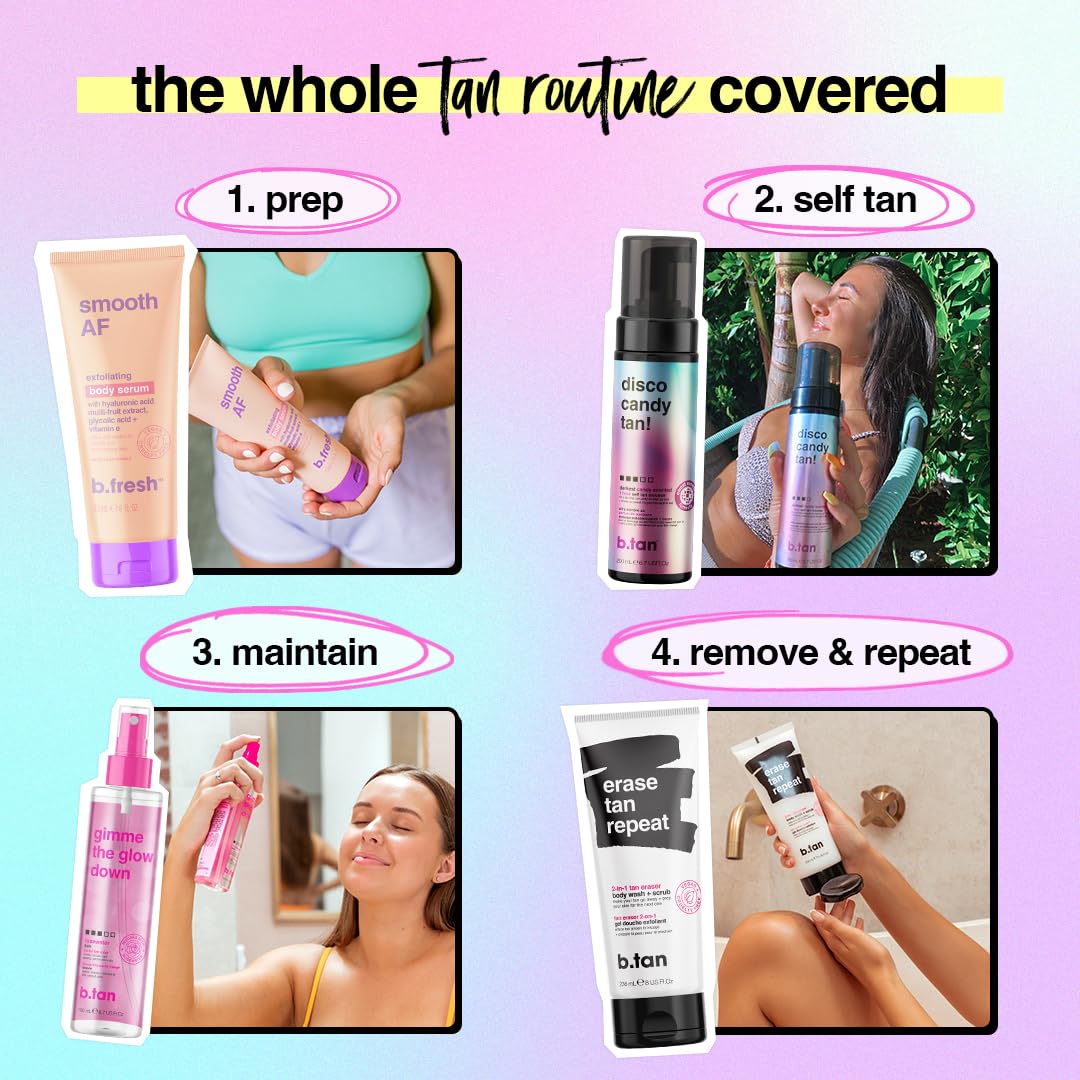 b.tan Dark Self Tanner Mousse | Disco Candy Tan - Best, 1 Hour Express Sunless Tanning Foam, Candy-Scented, Sweat-Proof & Transfer Resistant, No Fake Tan Smell, Vegan, Cruelty Free, 6.7 Fl Oz