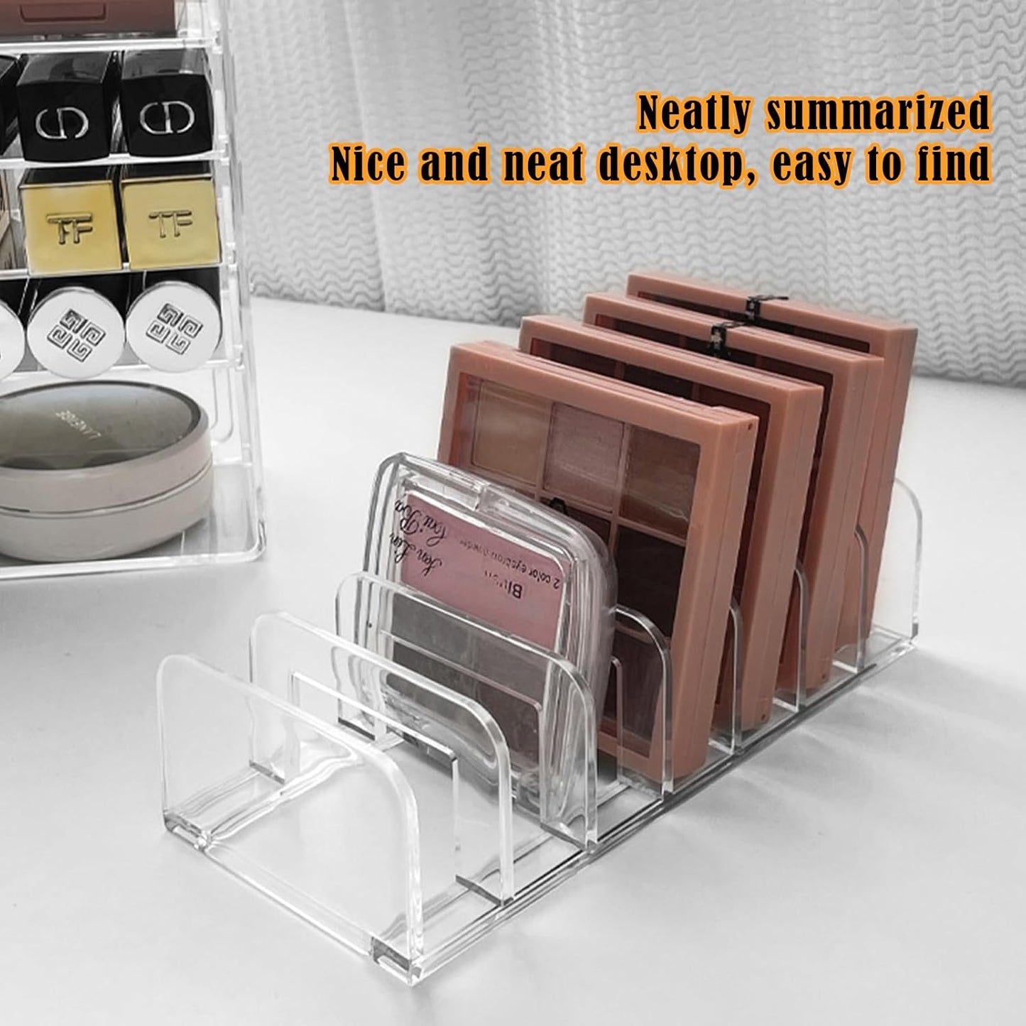 Makeup Palette Organizer,Acrylic Eyeshadow Palette Pallet Holder,7 Sectons BPA-Free Divided Make Up Blush,Contour Storage Holder Cosmetic Eye Shadow Display Stand Clear Rack Vanity Holder（2 Pack）