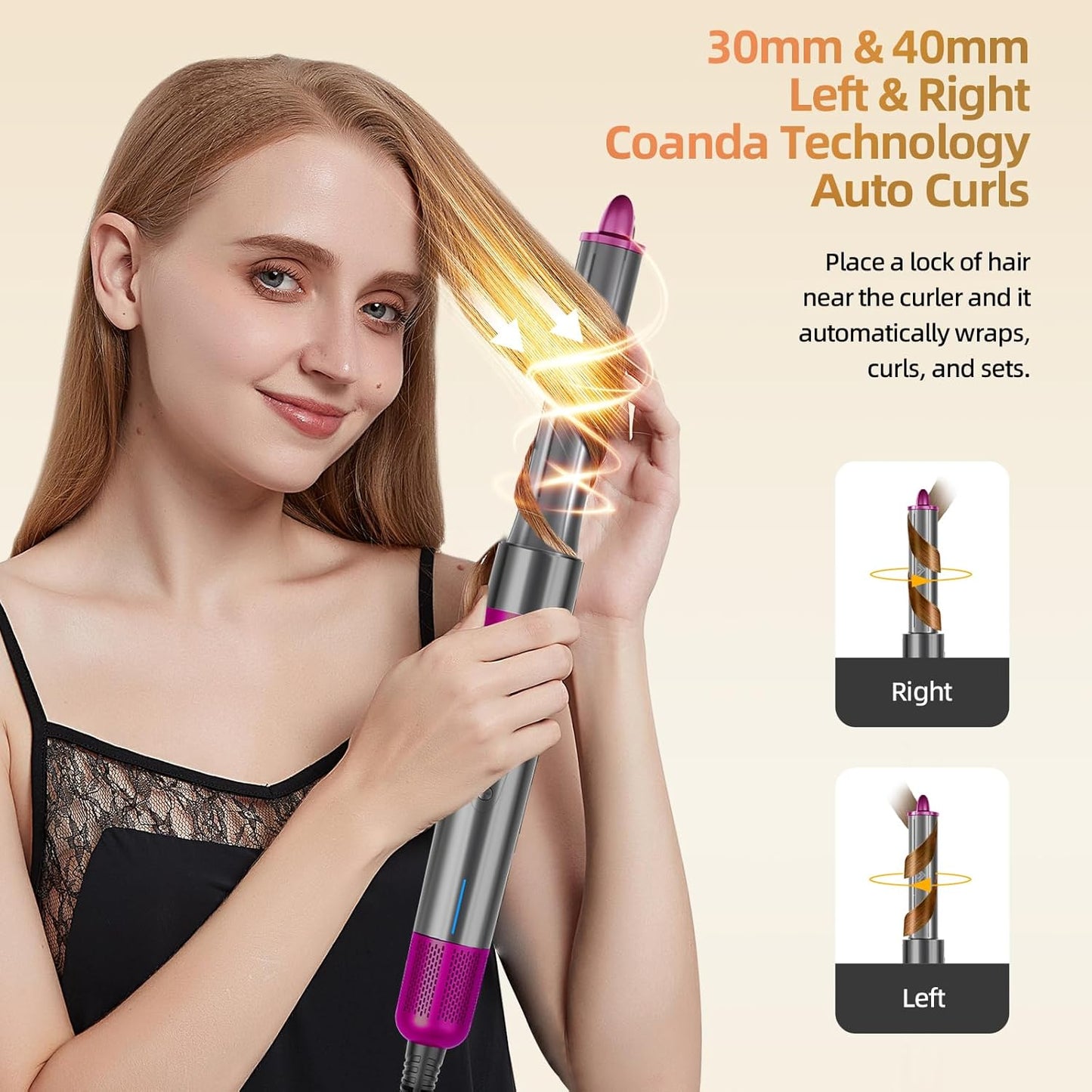 T-GOGO Hair Dryer Brush Professional: 6 in 1 Hot Air Hair Styler & Dryer Set, Powerful Hair Air Curling Iron High-Speed Negative Ionic Blow Dryer, Auto-Wrap, No Heat Damage (Red)