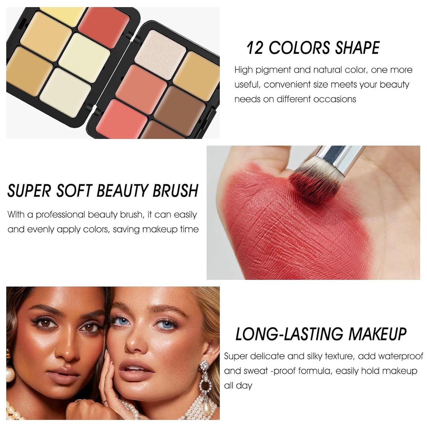 12 Colors Cream [Blush+Contour+Concealer+Highlighter] Makeup Palette for Cheeks - Multi-functional Makeup Palette with Brush, Natural Matte Long Wearing, Waterproof Face Makeup Palette (#05)