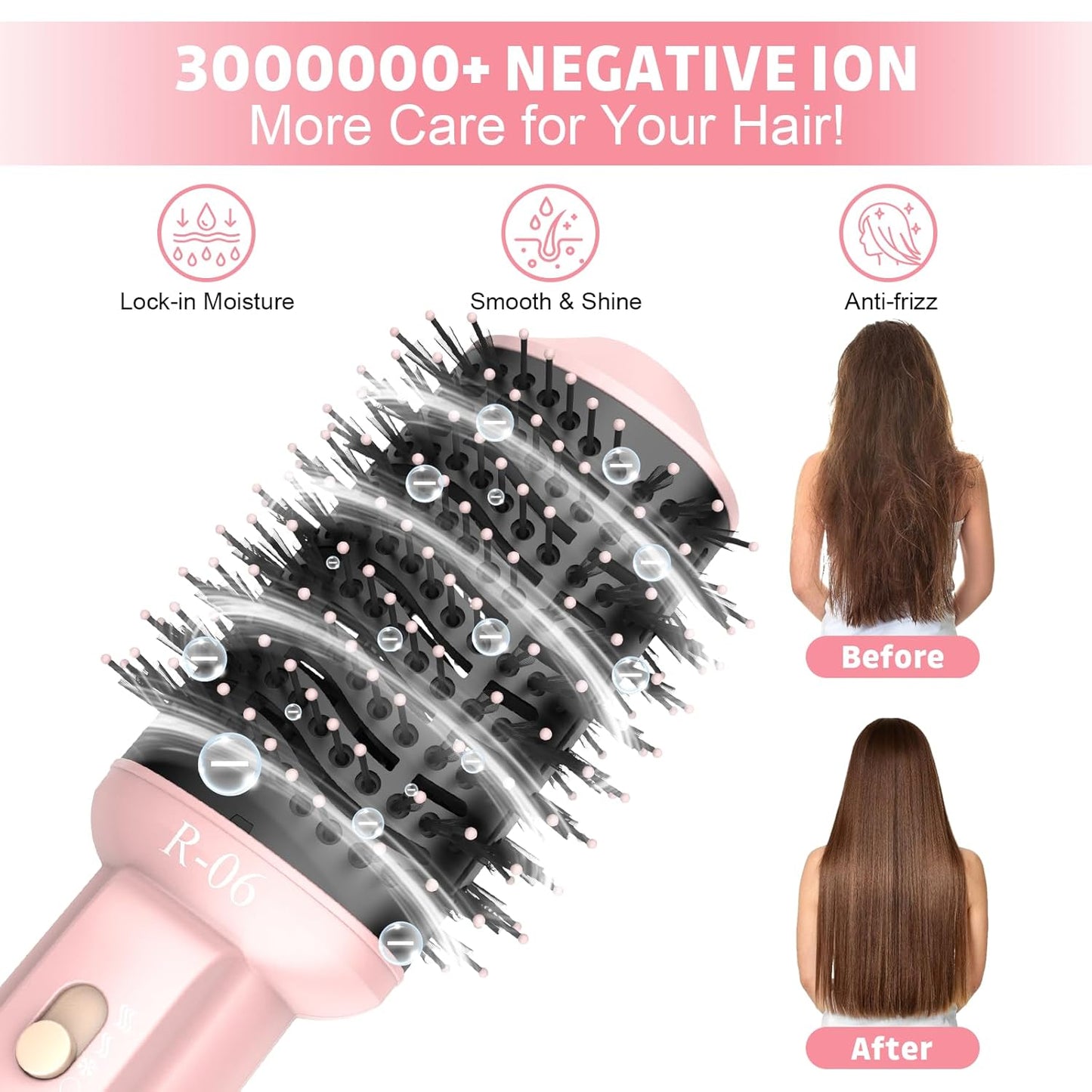 Hair Dryer Brush Blow Dryer in One, 4 in 1 Hair Dryer and Styler Volumizer with Oval Barrel, Professional Salon Hot Air Brush for All Hair Types, Bright Pink