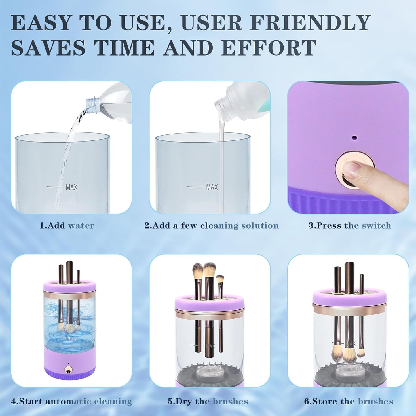 Makeup Brush Cleaner,Low noise and 8000 RPM Electric Makeup Brush Cleaner Machine for Deep Cleaning,Automatic Spinning Cosmetic Brush Cleaner for All Size Makeup Brushes and Sponges(purple)