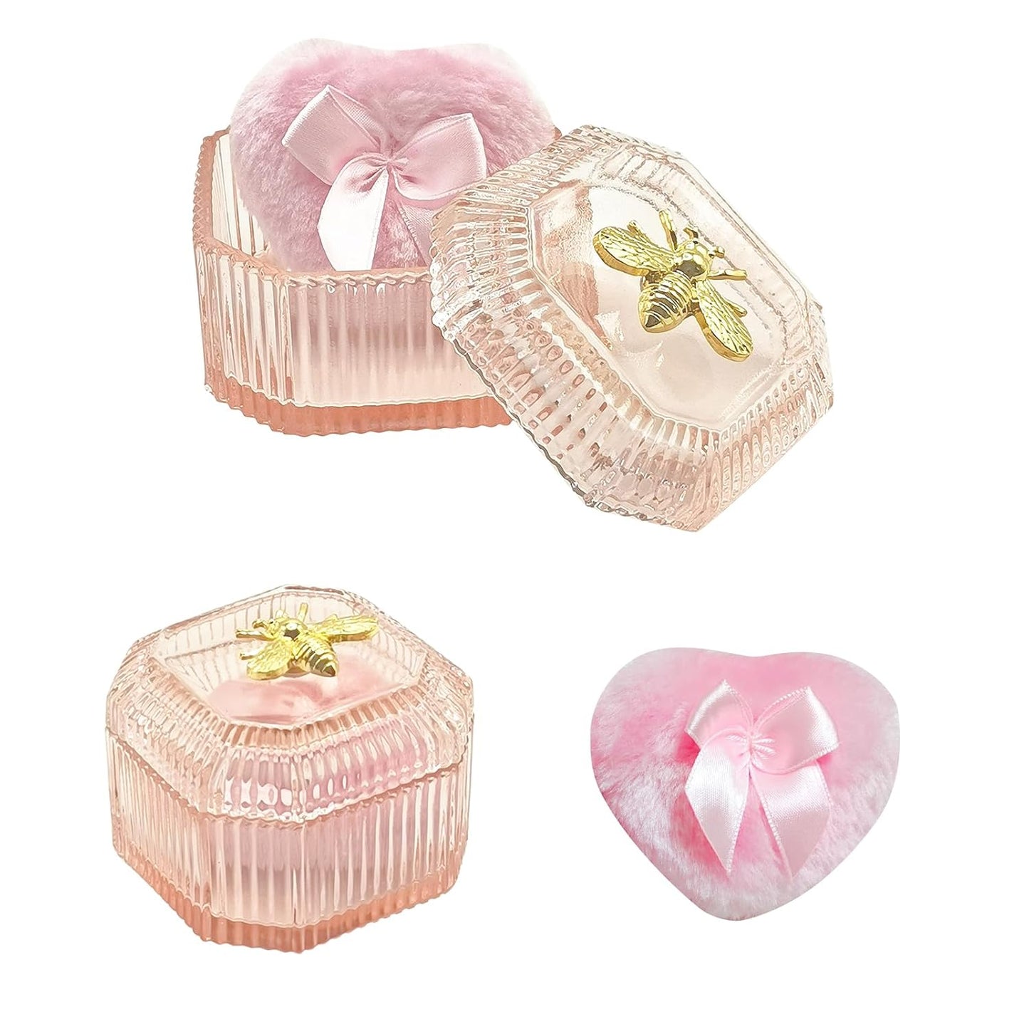 Body Powder Puff and Container - Glass Dusting Powder Container with Soft Puffs Vintage Powder Puff Case for Women & Girls (3.15x3.15x2.56 H IN) - GRB015-Pink