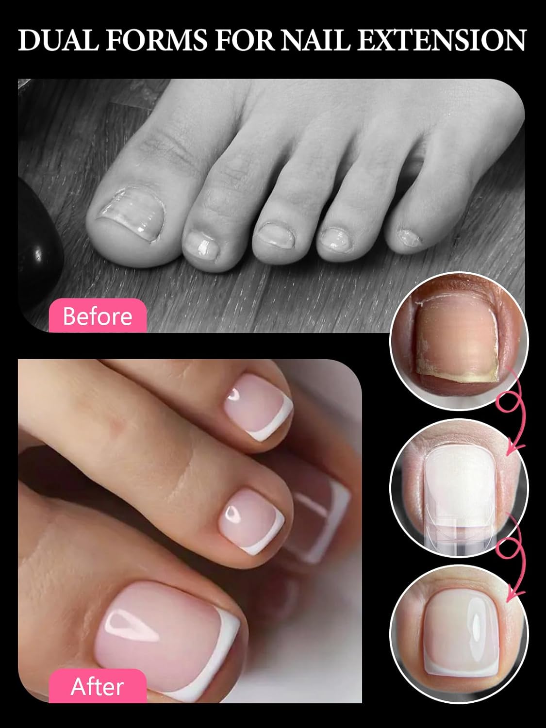 TOROKOM Poly Gel Toe Nail Form Set, Reusable Toenails Dual Forms for Nail Extensions, Poly Gel Toe Nail Tips with Dual-Ended Brush and Nail File, 5PCS Clips - 12 Sizes 120PCS