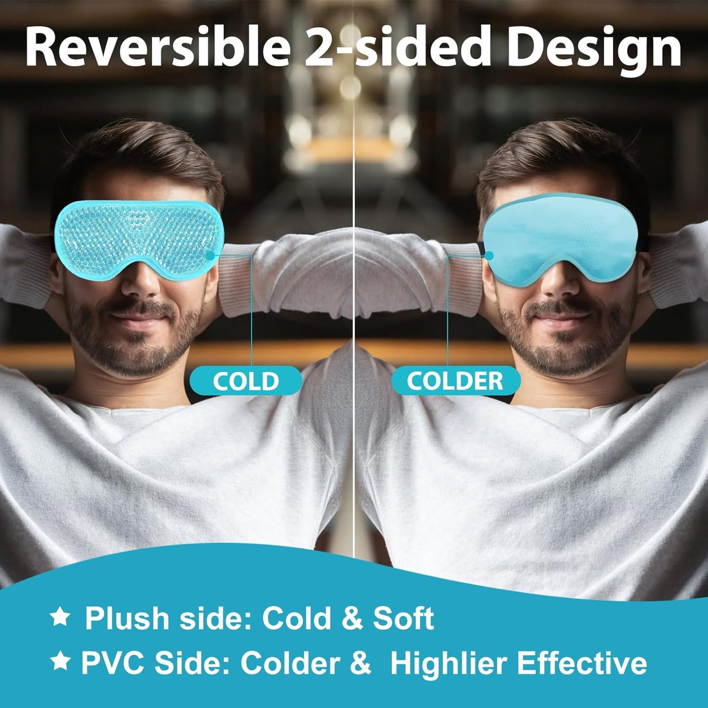 BeeVines Gel Eye Mask, 2 Pack Cooling Ice Masks for Puffy Eyes for Men & Women, Cold & Warm Compress for Post Surgery, Puffiness, Allergies Treatment(Blue & Gray)