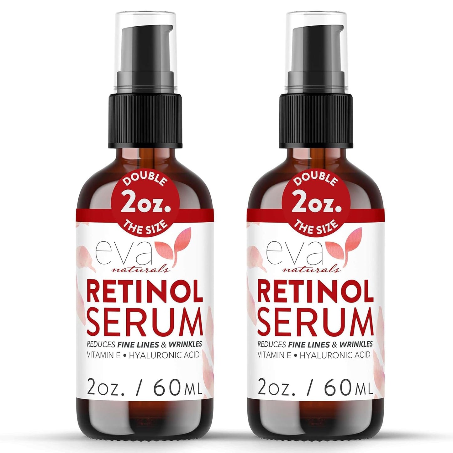 Retinol Serum by Eva Naturals - 2.5% Retinol Serum for Face with Hyaluronic Acid, Vitamin E & Organic Aloe - Retinol Face Serum that Reduce Wrinkles, Fine Lines & Dark Spots - Anti Aging Serum, 2 Pack