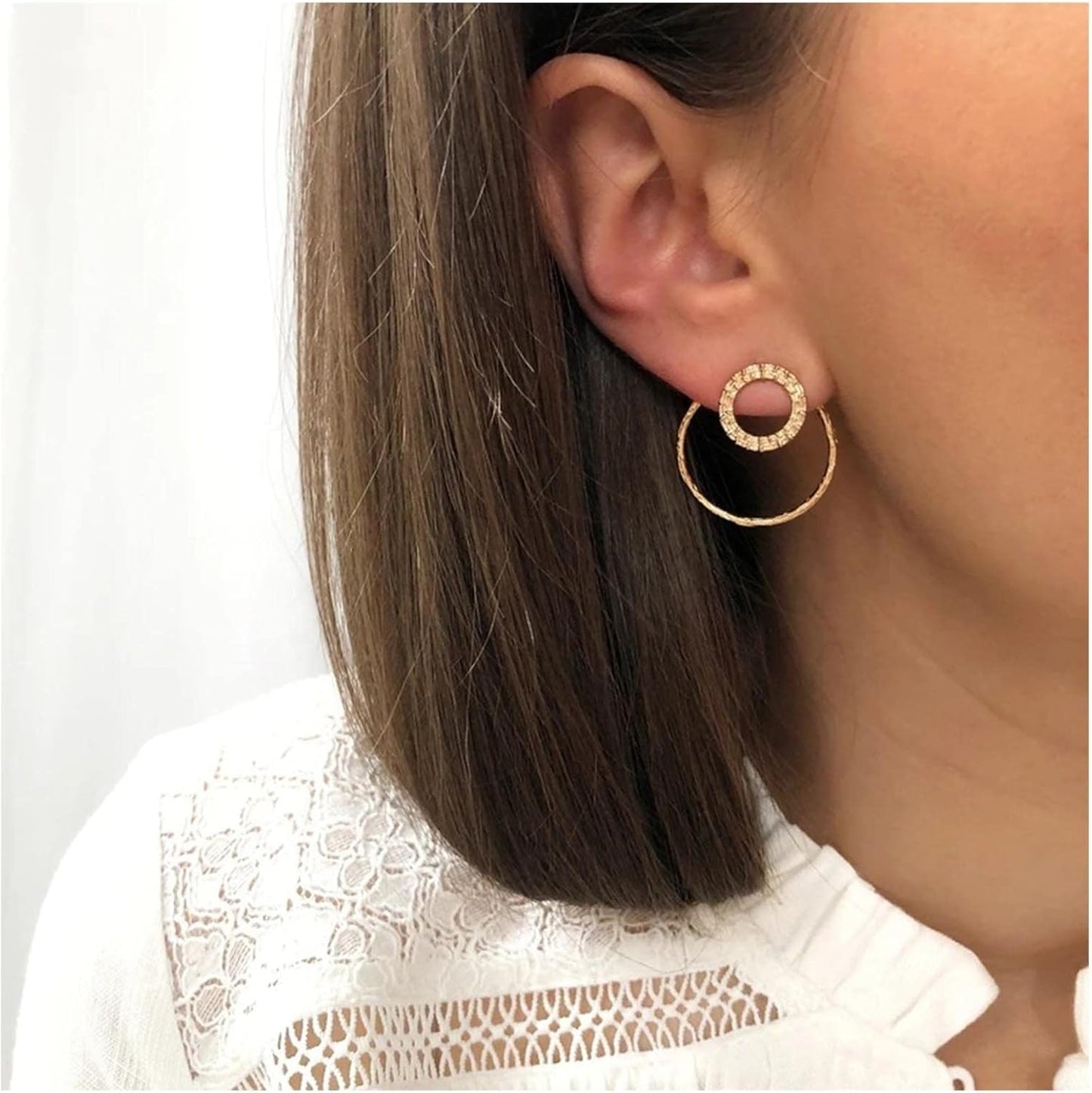 Vintage Crystal Circle Ear Jacket Earrings CZ Hollow Circle Hoop Earrings Gold Circle Earrings Minimalist Geometric Circle Stud Earrings Jewelry for Women