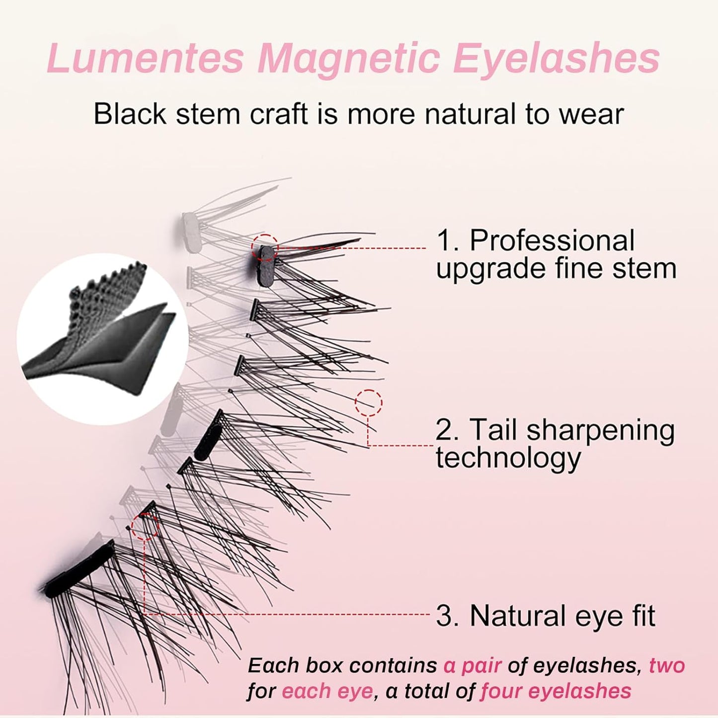 Lumentes Magnetic Eyelashes, Lumentes Magnetic Eyelashes with Applicator, Reusable No Glue Lashes, Natural Look Soft Comfortable Magnetic Lashes, Easy to Wear and Remove (Plume Black)
