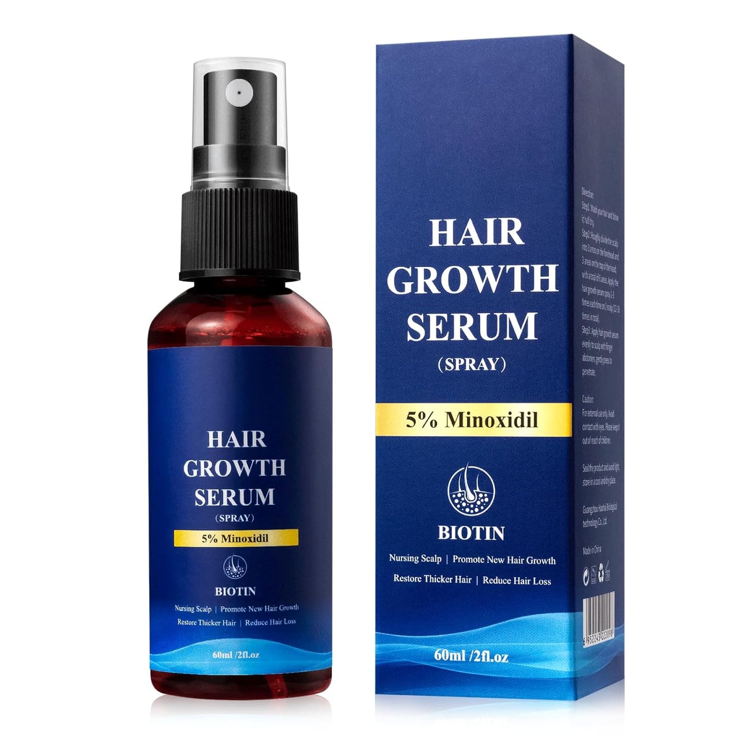 5% Minoxidil Hair Growth Spray - Minoxidil for Men and Women Hair Growth, Hair Regrowth Treatment for Stronger Thicker Hair (60ml)