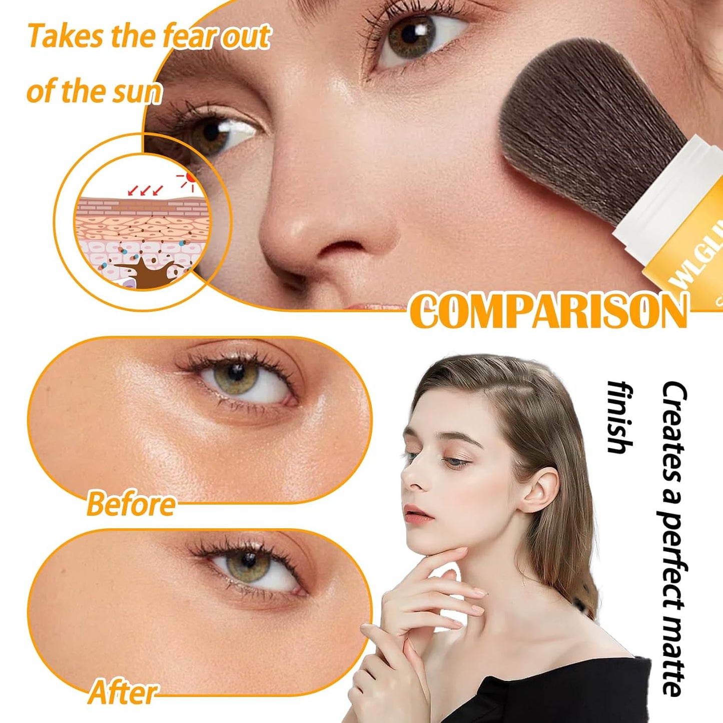 Mineral Sunscreen Setting Powder SPF 50++,Oil Control Long Lasting Matte Sunscreen Powder for Face,Natural Flawless Brush on Face Sunscreen Powder