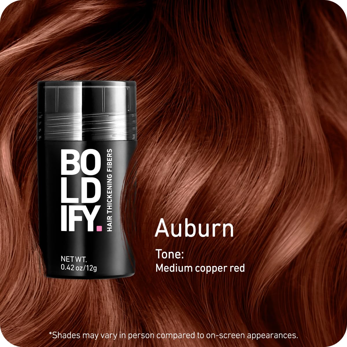 BOLDIFY Hair Fibers (12g) - Fill In Thinning and Fine Hair for an Instantly Fuller, Thicker Look - 14 Shades for Women & Men - Auburn