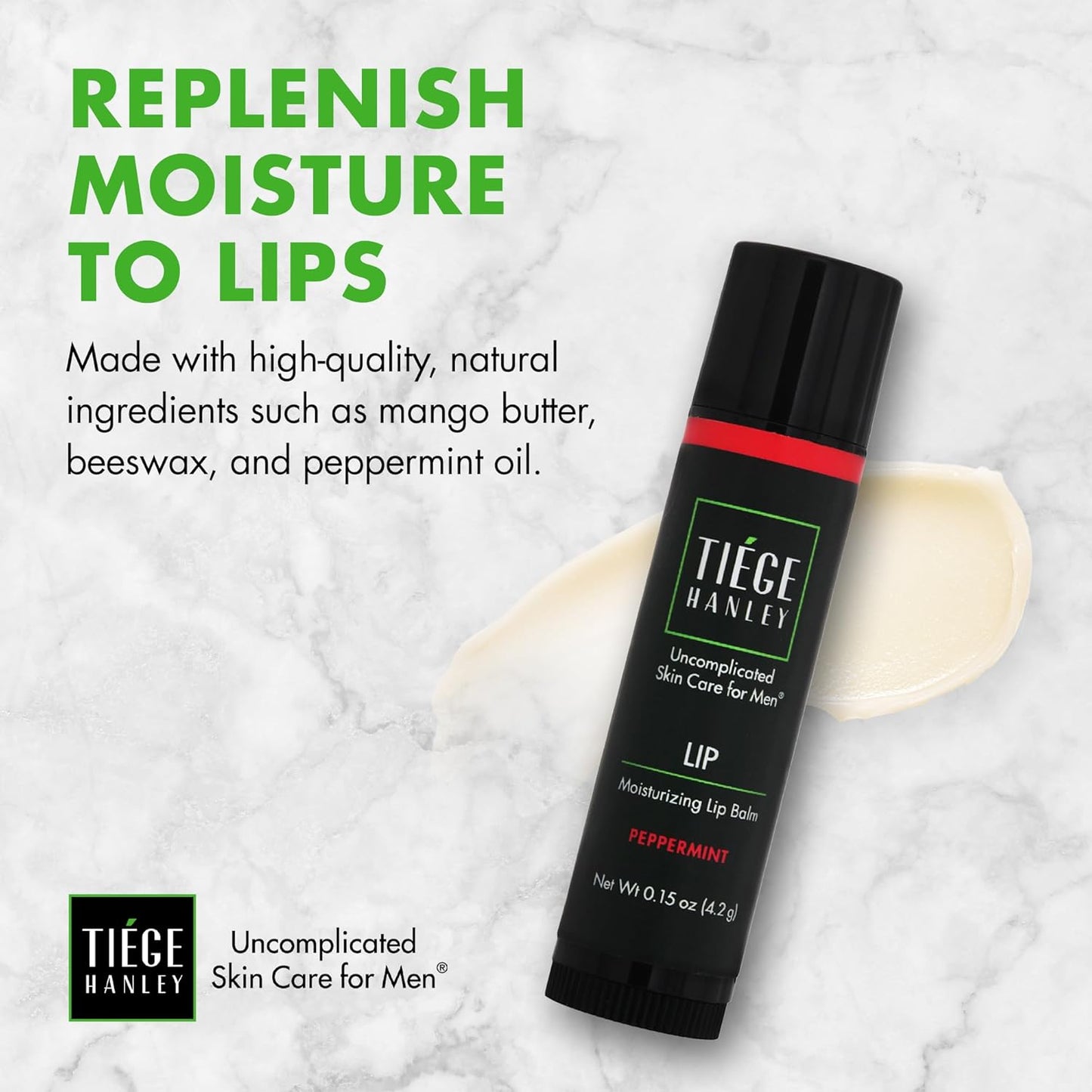 Tiege Hanley Hydrating Lip Balm, Peppermint - Moisturizing Lip Care Treatment Products for Dry & Cracked Lips - Hidratante de Labios