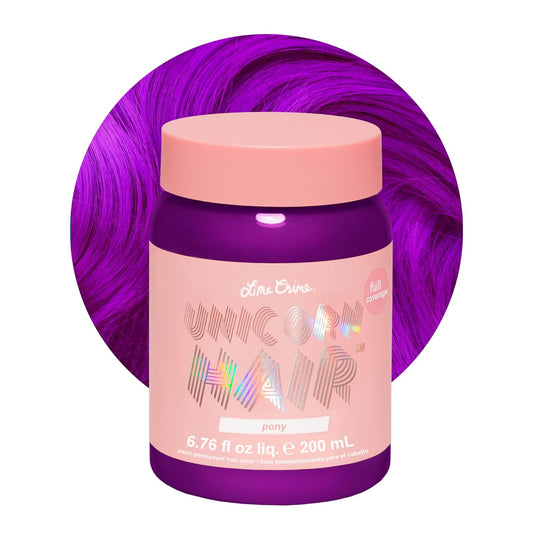 Lime Crime Full Coverage Unicorn Hair Dye, Pony (Violet Purple) - Damage-Free Semi-Permanent Hair Color Conditions & Moisturizes - Temporary Hair Tint Kit Has A Sugary Citrus Vanilla Scent - Vegan