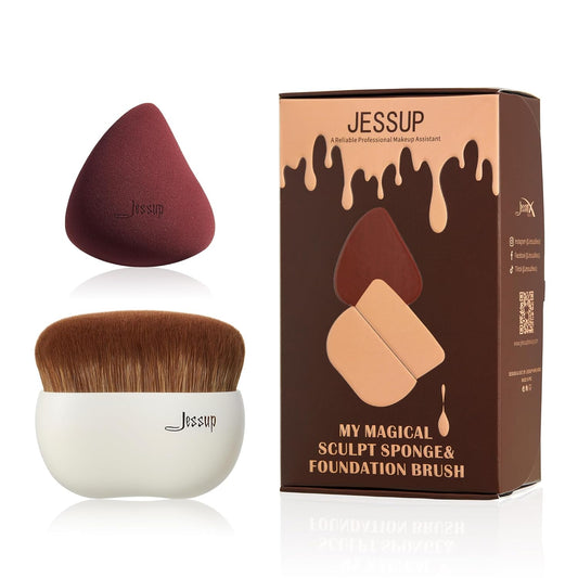 Jessup Makeup Brush Foundation Brush with Makeup Sponge 1pc Kabuki Brush for Liquid, Cream or Flawless Powder Cosmetic Face Boby Brush, T882