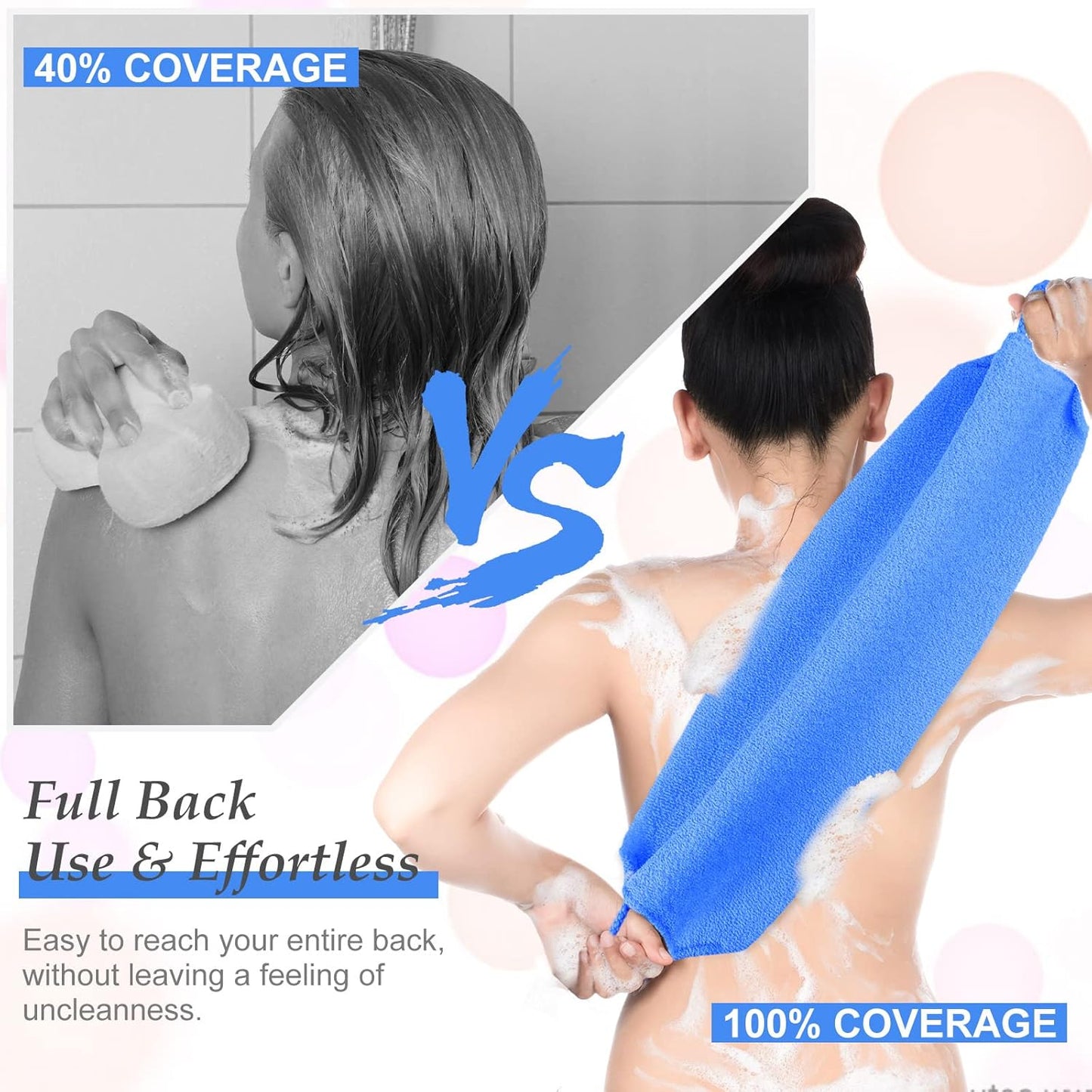 Moukeren Exfoliating Back Scrubber with Handles 4 Pack Nylon Back Exfoliator Extended Length Washers Scrubbers Stretchable Pull Strap Exfoliating Washcloth(Dark Blue, Gray, Beige, Fluorescent Green)