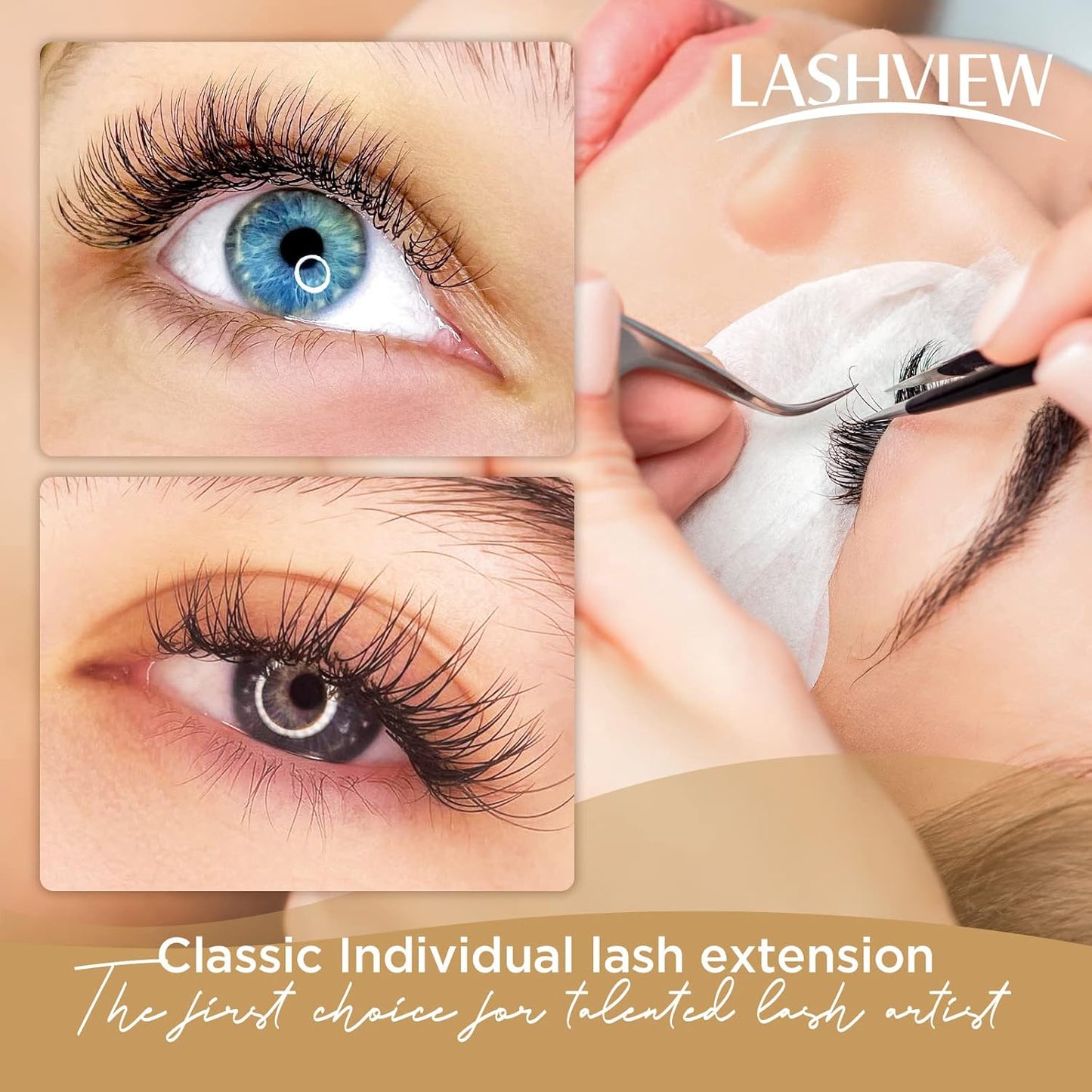 LASHVIEW 0.20 Thickness Eyelash Extensions C Curl 9mm Silk Mink Fake Natural Thick Lashes Individual Semi-Permanent Eyelashes Silk lashes (Salon Use)